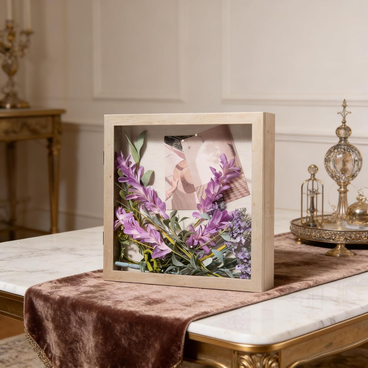 12x12 Shadow Box Frame with Linen Back, Wood Glass Display Case for Medals, Photos, Memorabilia, Awards - Pins