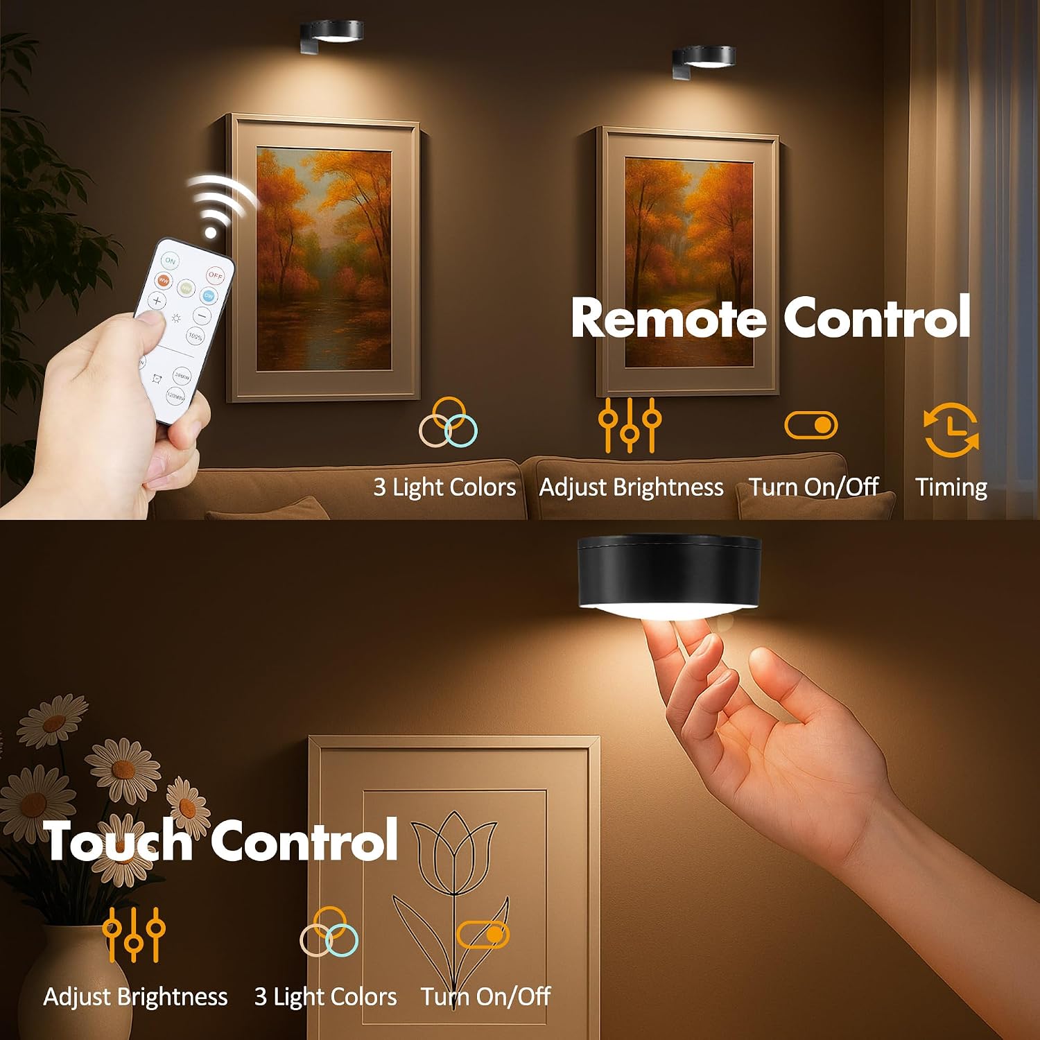 Picture Lights for Wall, Wireless Poster Lights Battery Operated, Black | LED Magnetic Painting Light with Remote