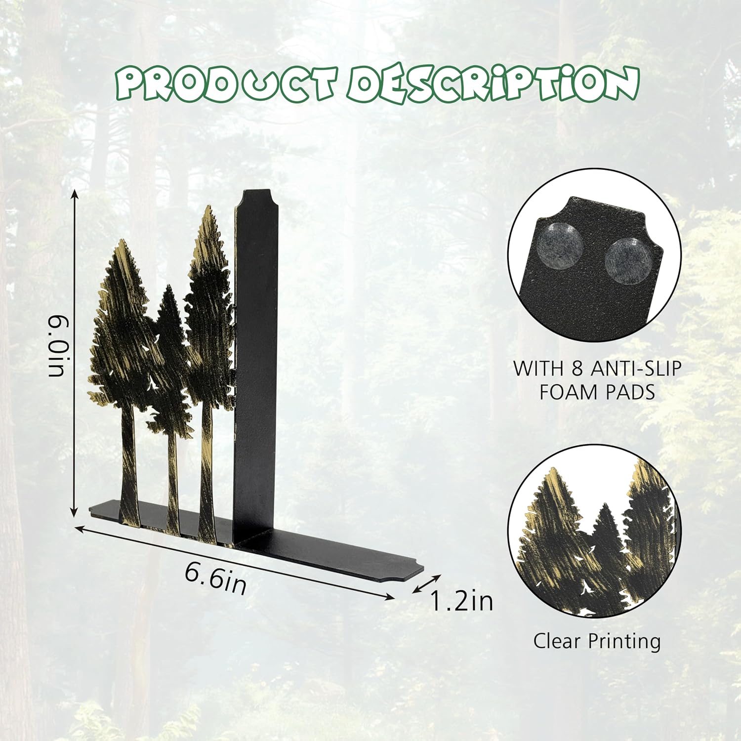 Forest Metal Bookends / S / 6.6 x 1.2 x 5.9
