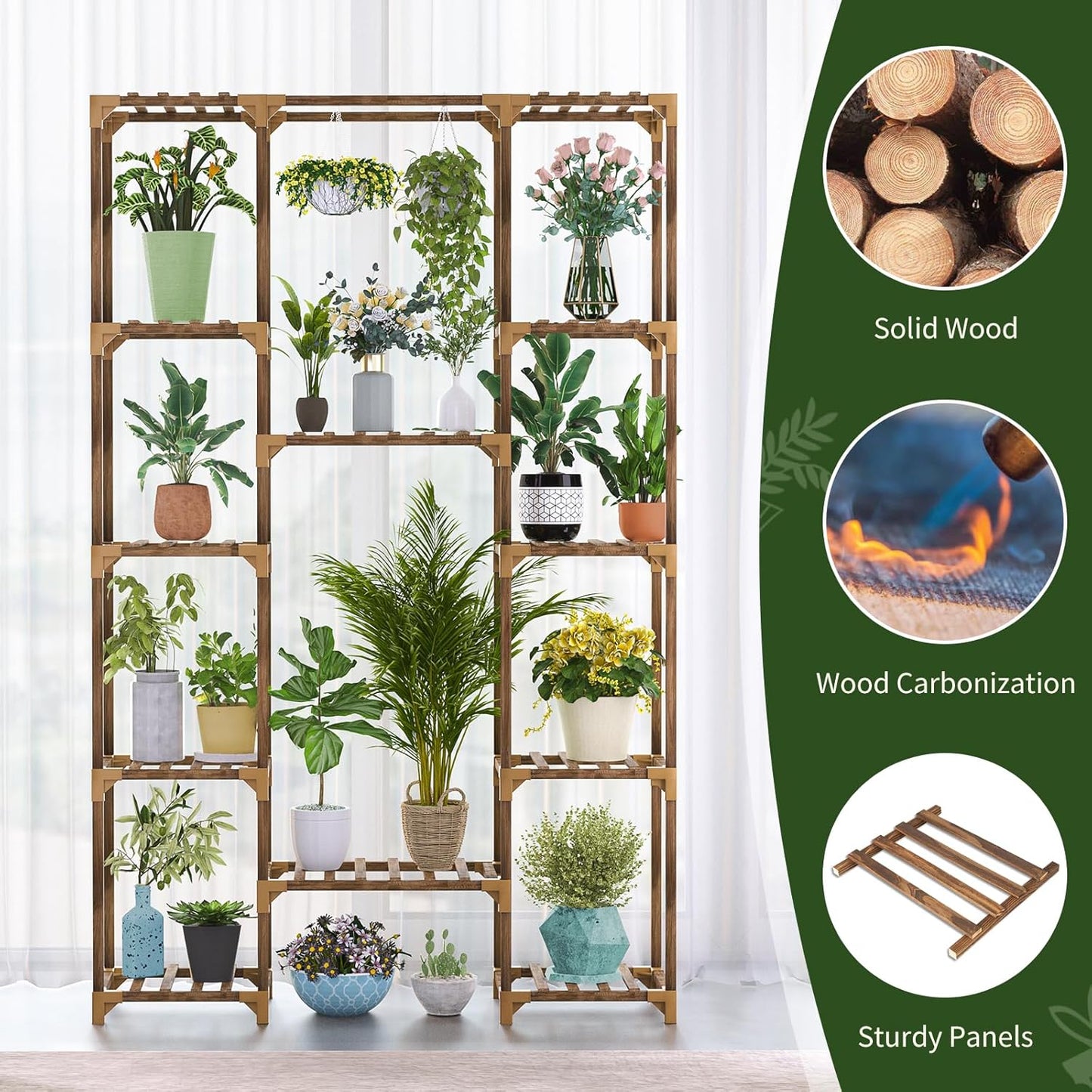 Plant Stand Indoor Outdoor, 12 Tiered Plant Shelf Wood Plant Rack | Tall Plant Holder for Multiple Plants, Large Ladder