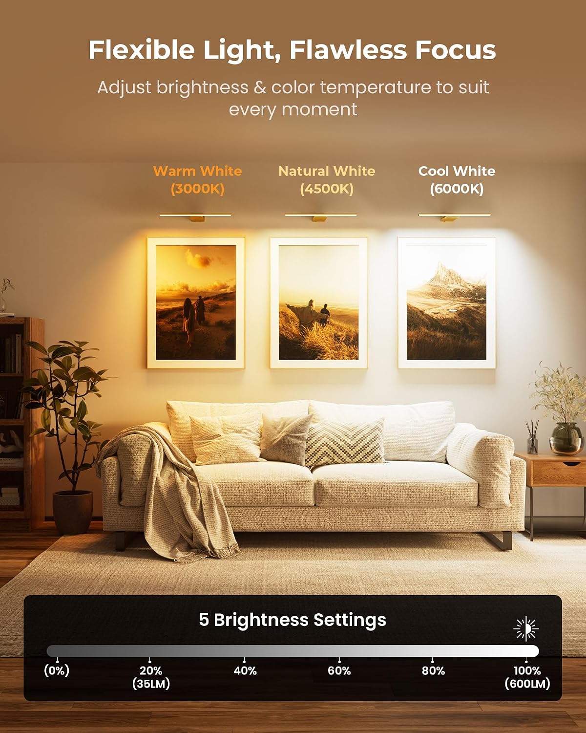 Picture Light for Wall with Remote, Picture Lights Battery Operated Rechargeable 12000mAh, 3 Colors & 3 Timers