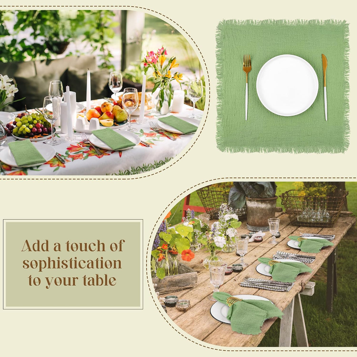TURSTIN 24 Pieces Cotton Linen Cloth Napkin Handmade Cloth Napkin with Fringe 17 x 17 Inch Soft Cloth Dinner Wedding