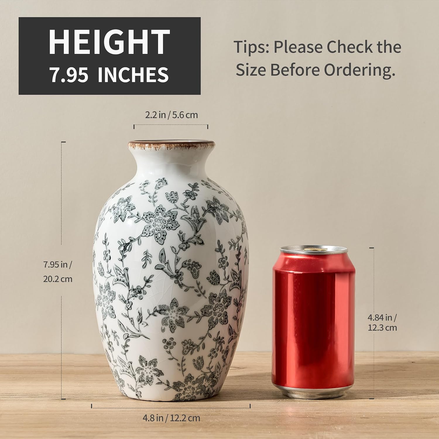 Modern Farmhouse Ceramic Vase / Gray- 7.95