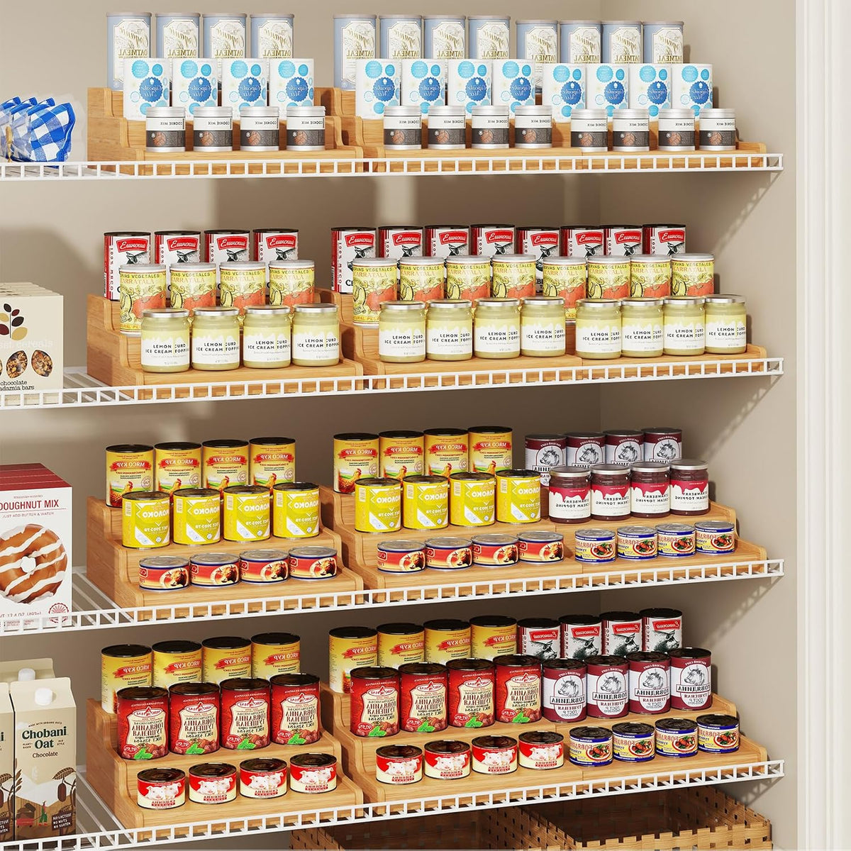 Expandable Bamboo Can Rack Organizer for Pantry, 3-Tier Adjustable Can Storage Holder, Soda Organizer Holds Up to 24