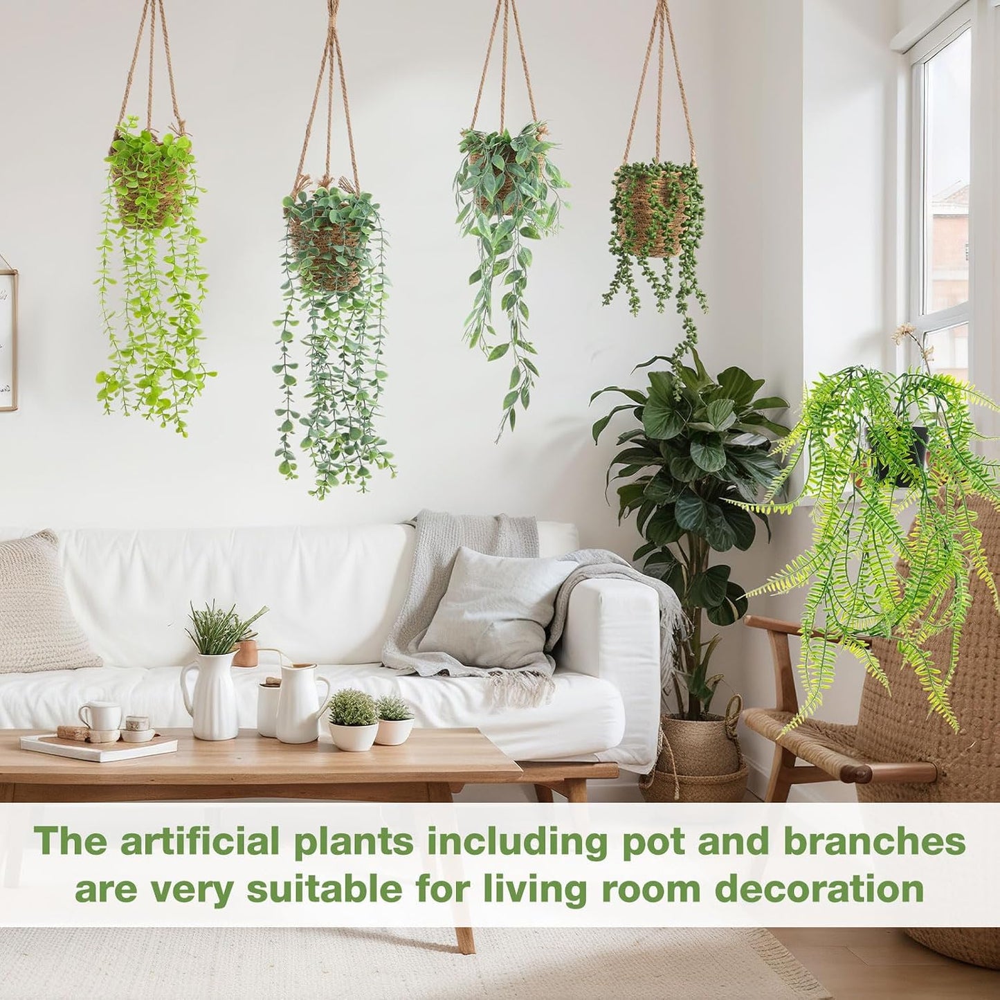 Summer Mini Hanging Artificial Plant / Standard Hanging / Green / Set of 6