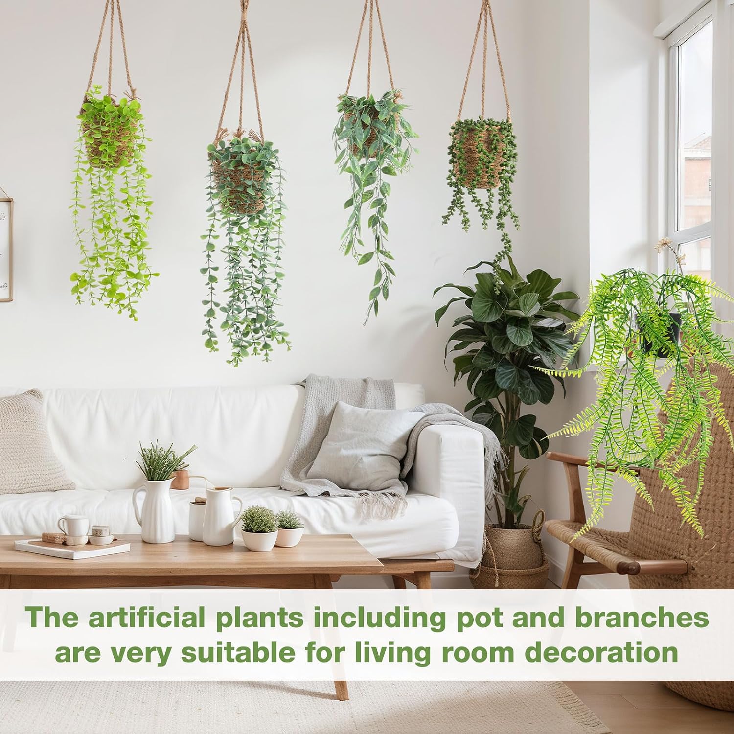 Summer Mini Hanging Artificial Plant / Standard Hanging / Green / Set of 6