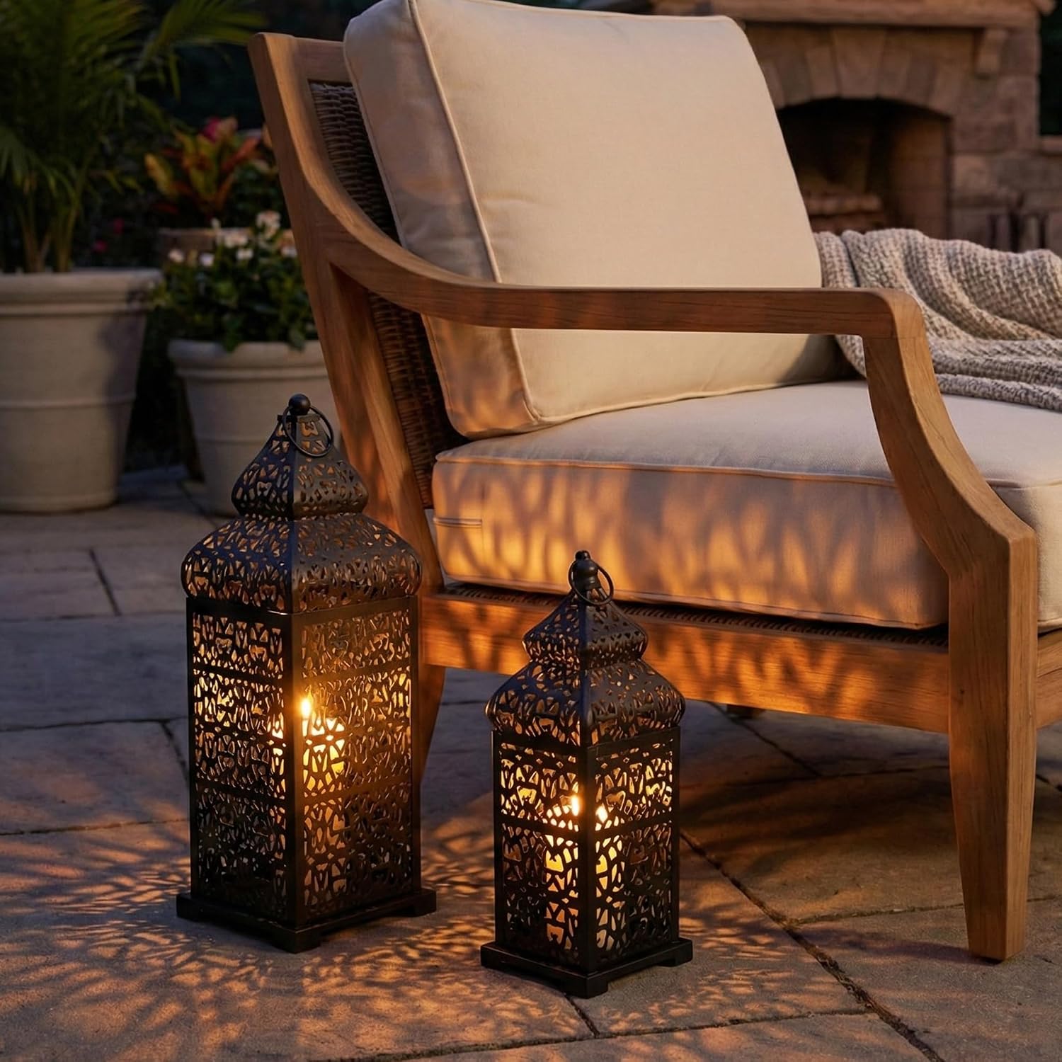 Vela Lanterns Decorative Indoor Moroccan Candle Holders, Black, Set of 2 | Halloween & Ramadan Decorations for Home