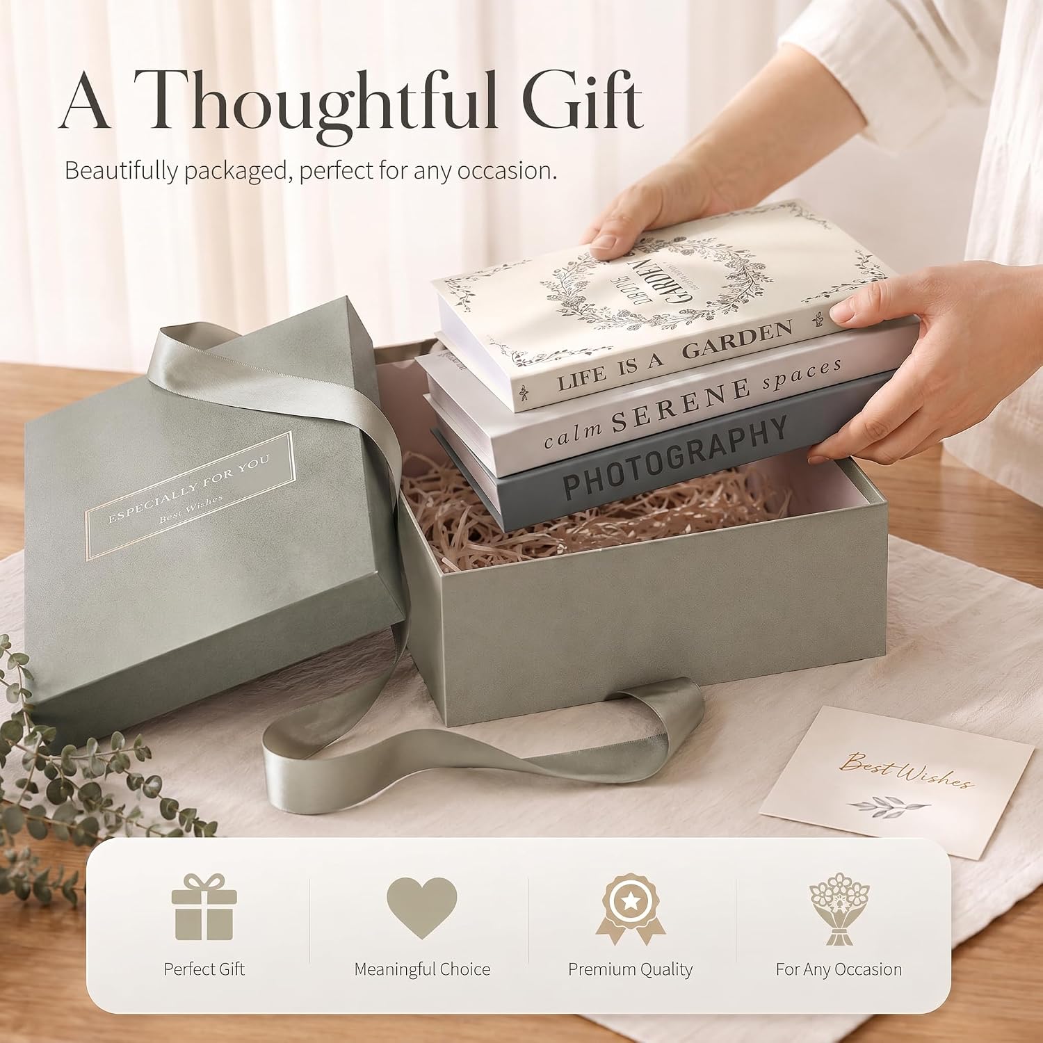 Faux Book Storage Boxes / Sage-beige / 3 Books / Set of 3