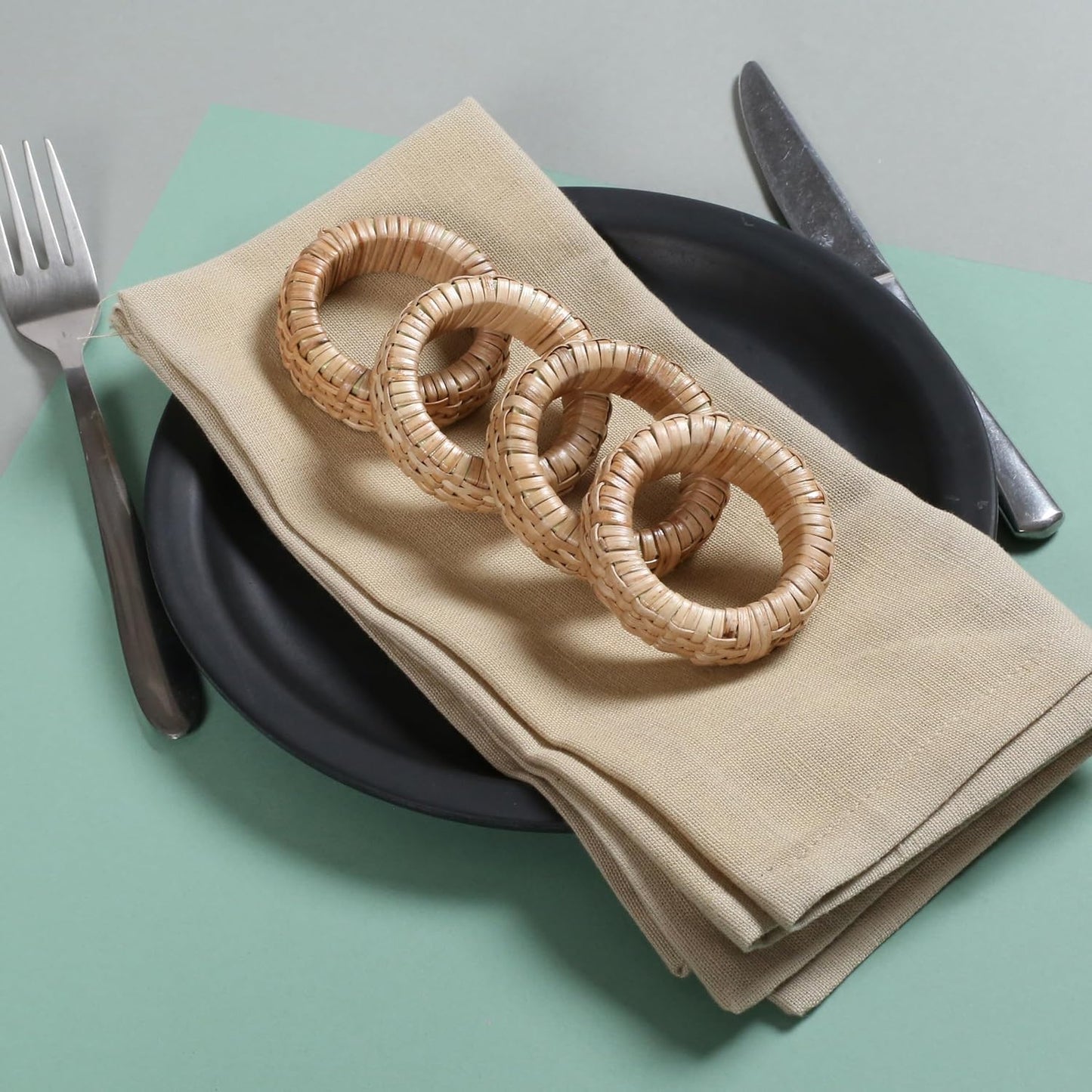 Napkin Holder / Rattan Napkin Rings / Beige / Set of 24