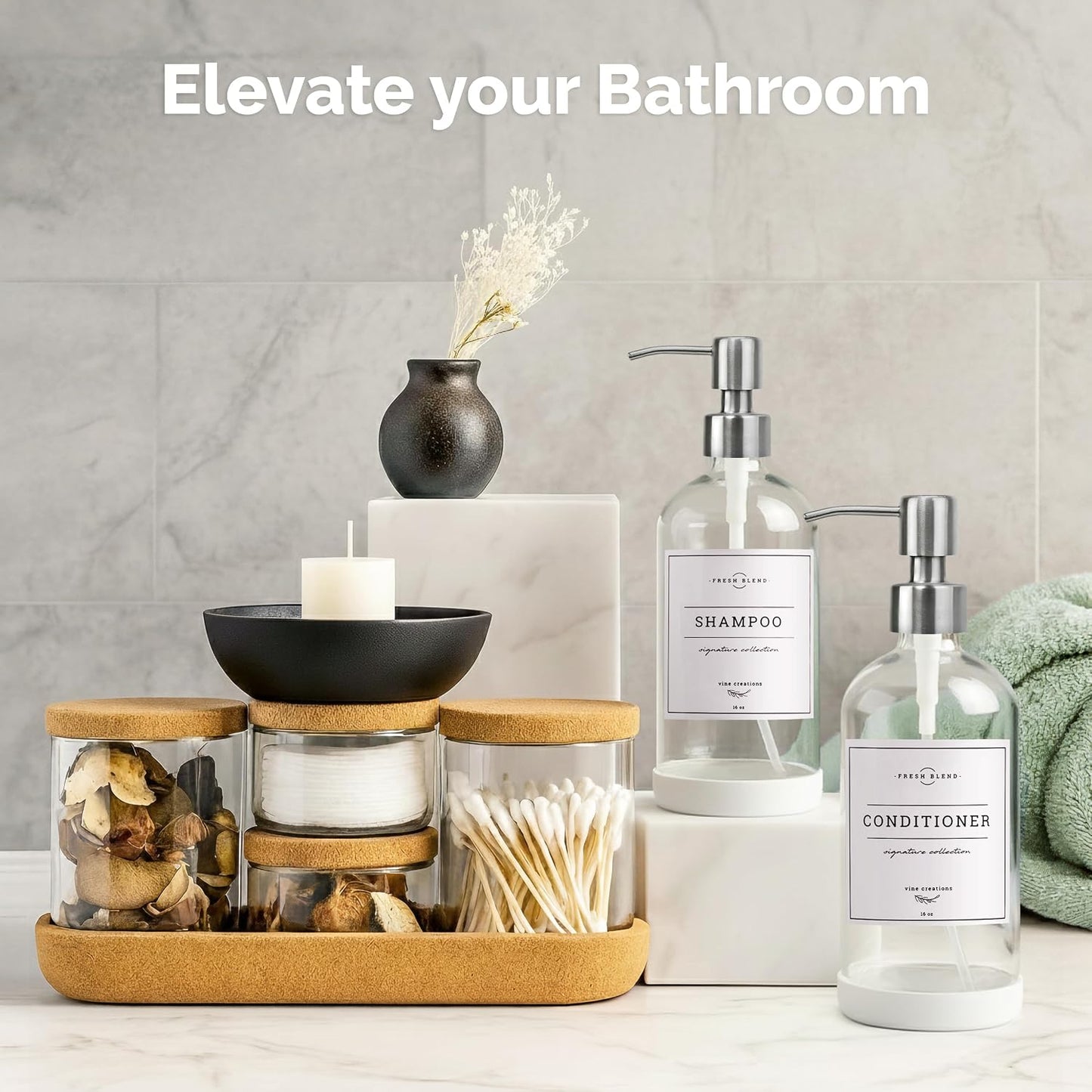 Vine Creations Clear Glass Soap Dispenser, 2 Pack Kitchen Soap Dispenser Set with Stainless Steel Pump, 16 oz Hand Soap