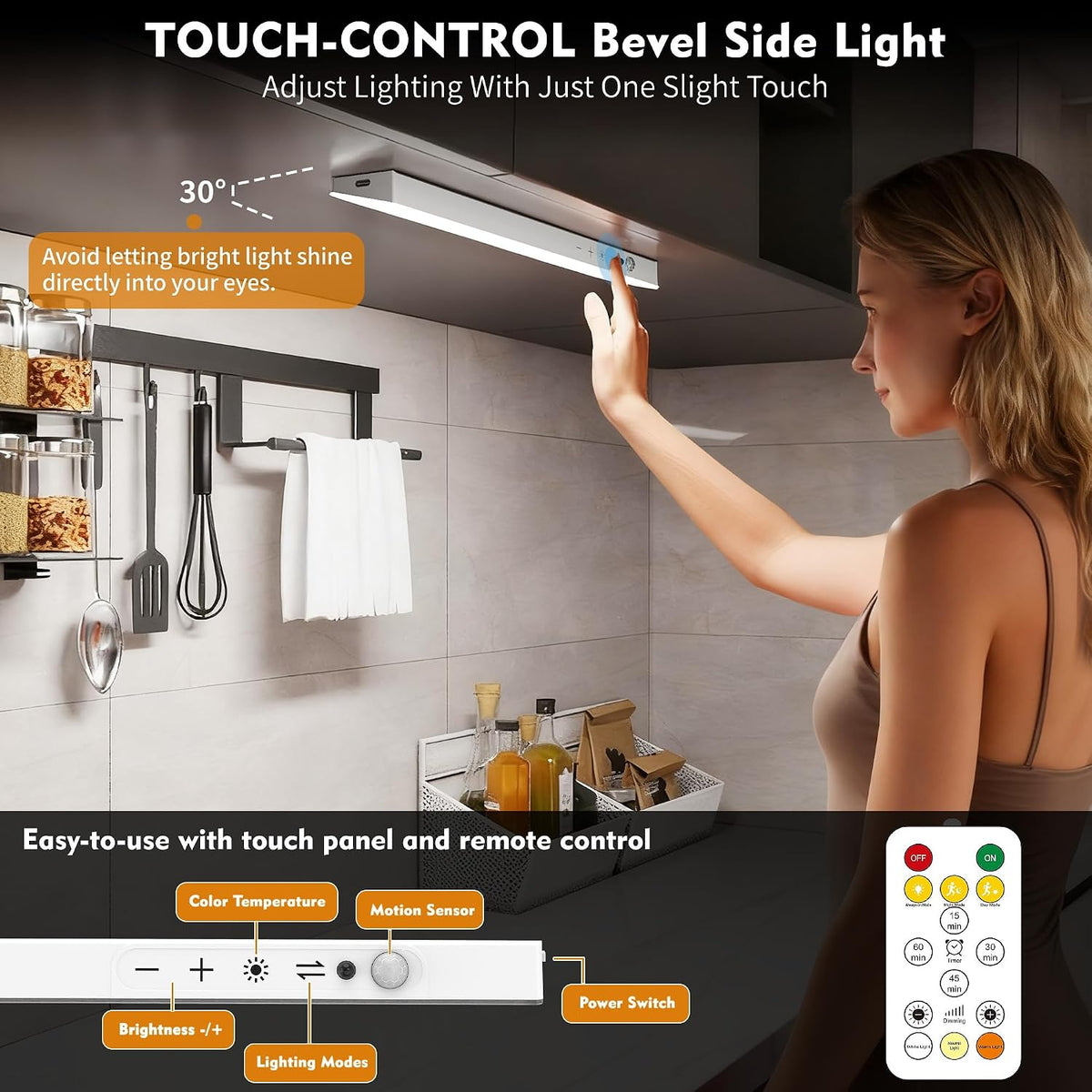 12" Under Cabinet Lights Wireless Rechargeable, Motion Sensor, 5Pack, White | Touch & Remote Control丨160 bright