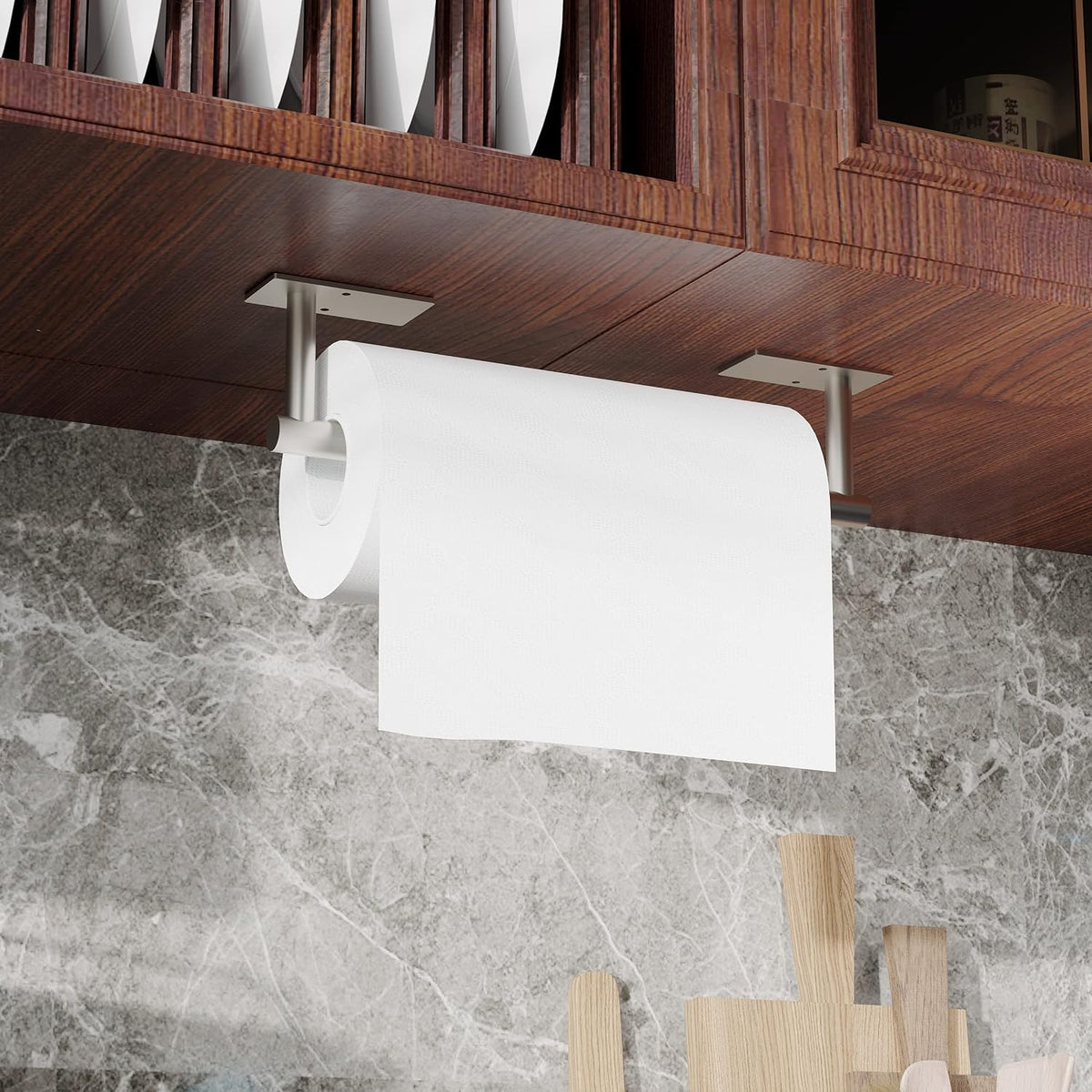 RUACQ Paper Towel Holder Under Cabinet, Wall Mounted or Adhesive Stainless Steel Paper Towel Holder,Square Base Paper