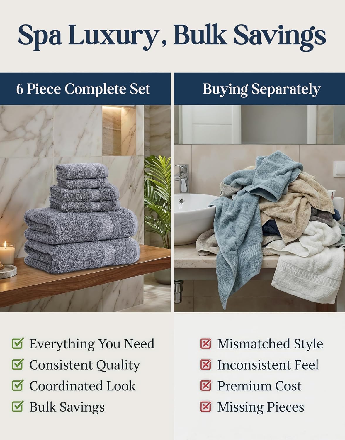 LANE LINEN Towel Set for Bathroom Soft Absorbent Quick Dry - Cool Grey | Set Of Towels - Dobby Border Accent, OEKO-TEX