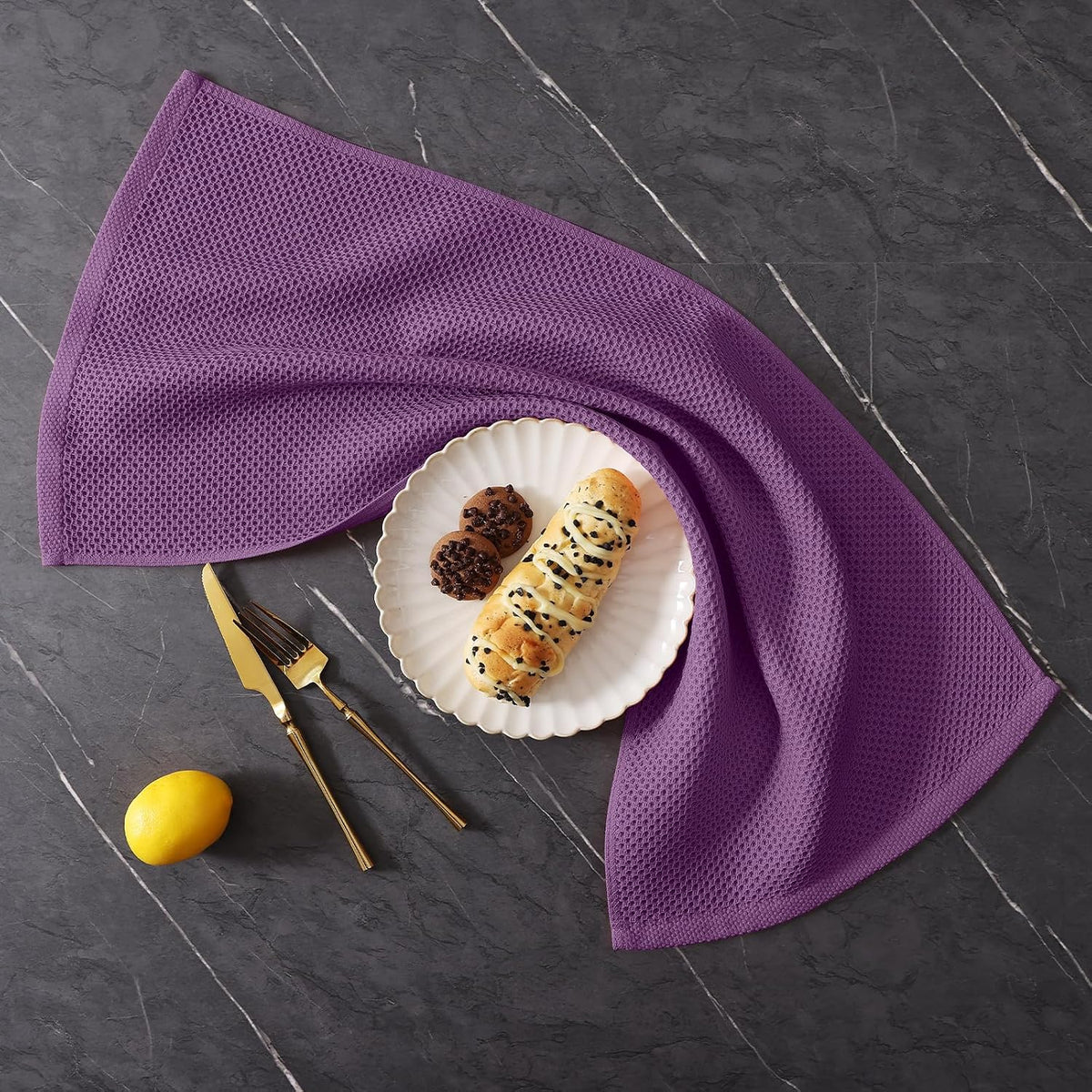 Homaxy 8 Pack 100% Cotton Kitchen Towels and Dishcloths Set, Purple | 12 x 12 Inches and 13 x 28 Inches Kitchen Towels