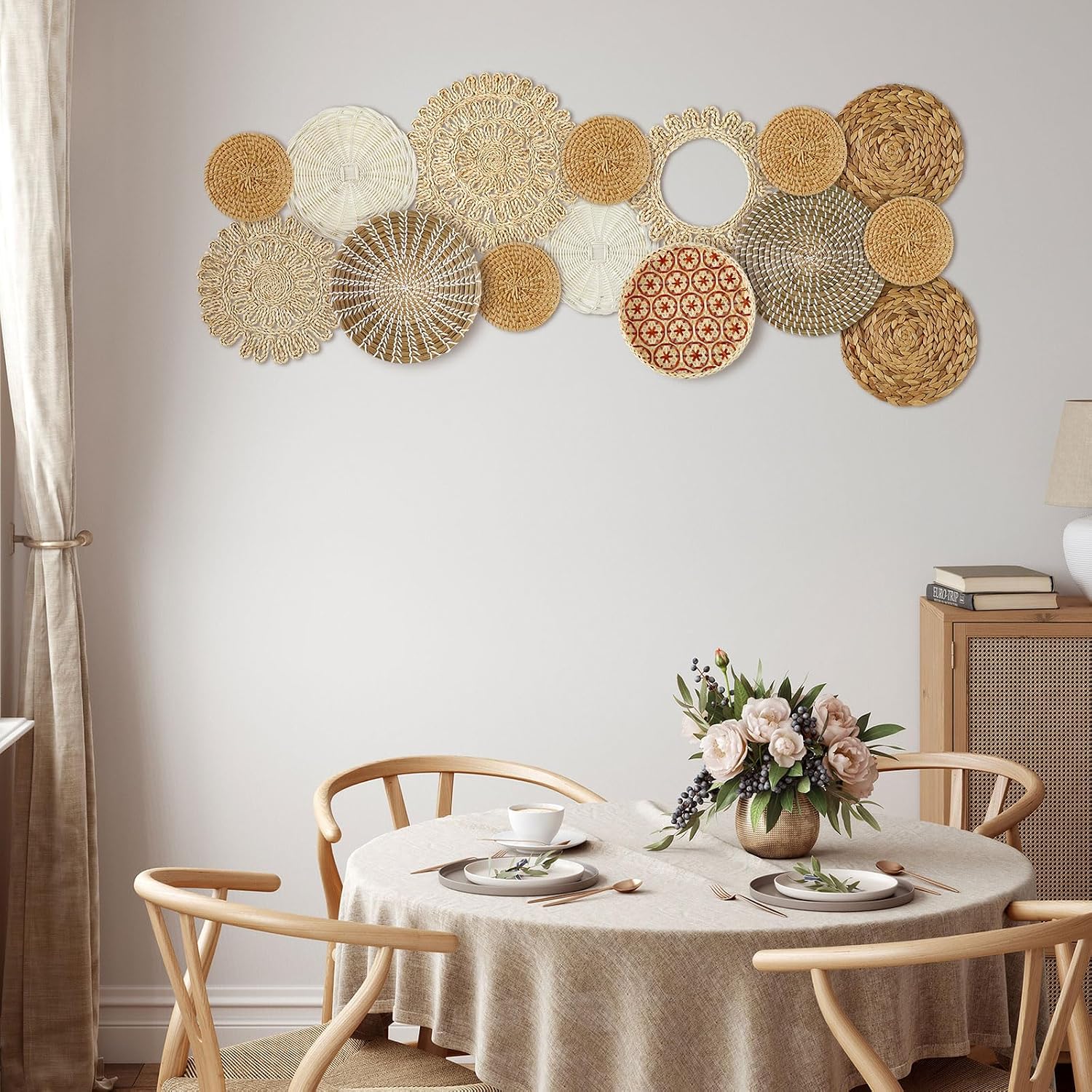 Boho Wall Basket Decor Handcrafted Seagrass Woven Wall Basket Rustic Round / Fresh Style / Set of 15
