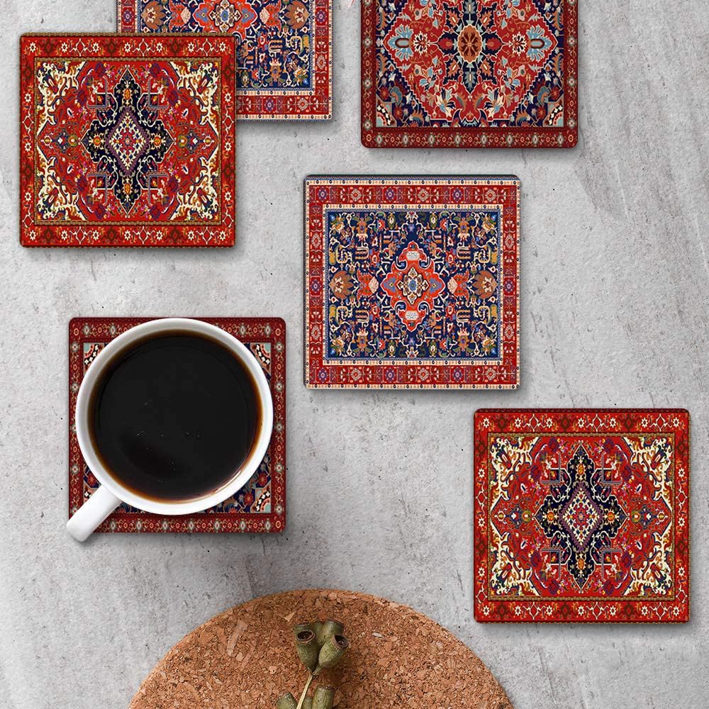 Cork Base and Metal / Red / Set of 6