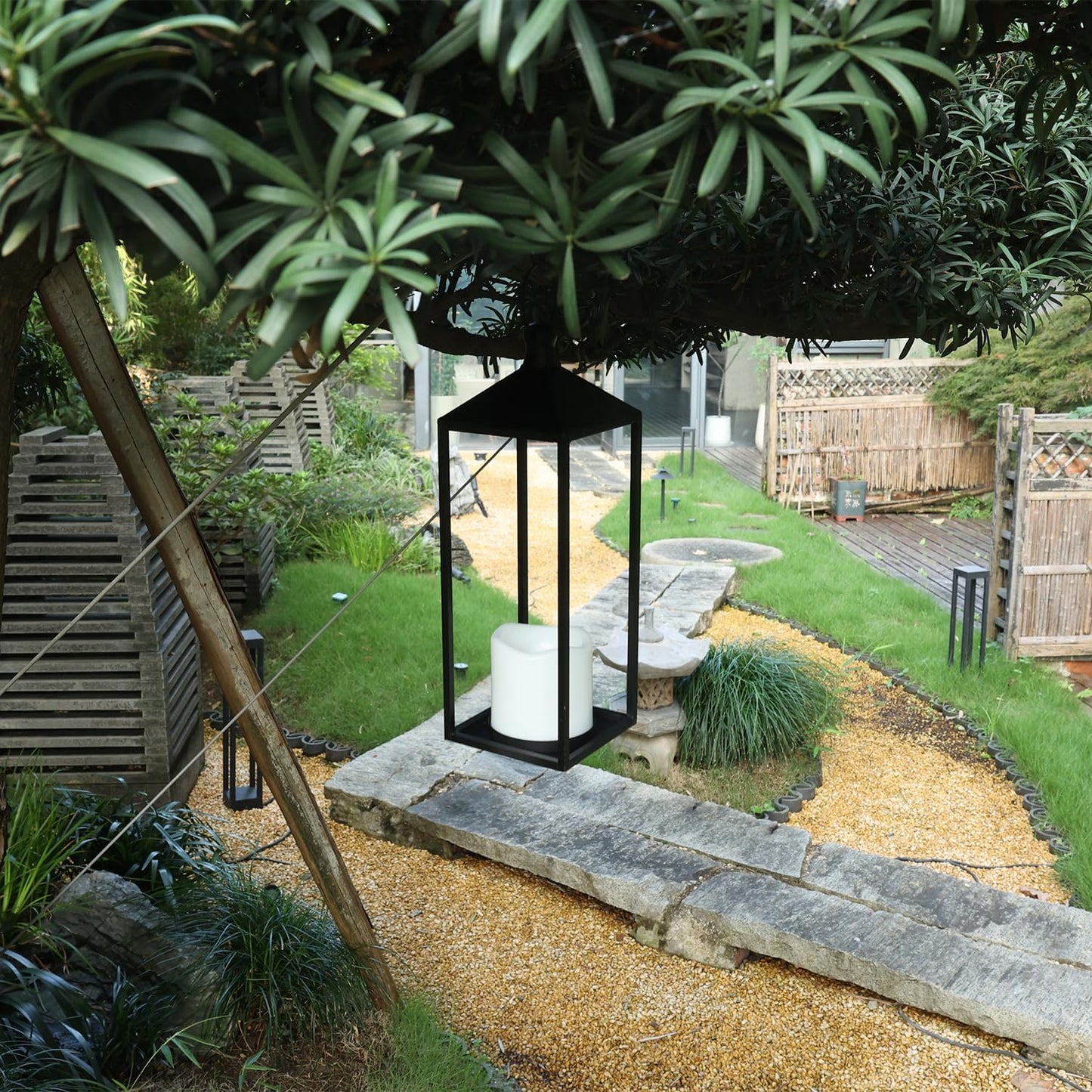 LED Lanterns Decorative Indoor&Outdoor, 23’’ 19’’ 13’’ Large Black Candle Lanterns Set with 3 Flameless Candles, Metal
