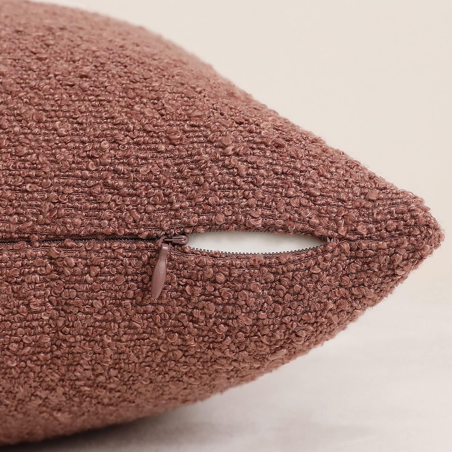 Decorative Square Thick Throw Pillow Covers Fine Textured Boucle / Dusty Rose / 18 x 18 / Set of 2