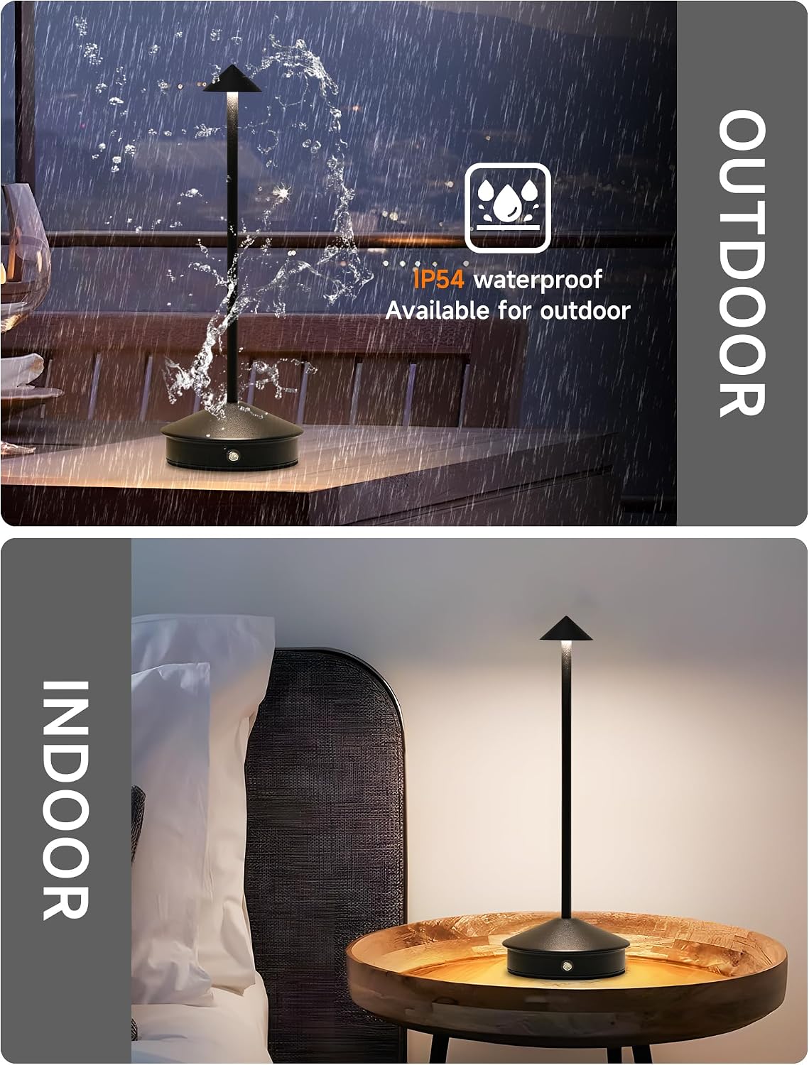 LED Rechargeable Cordless Table Lamps Black | 2 Pcs Portable Modern USB Battery Operated Lights,Waterproof Touch