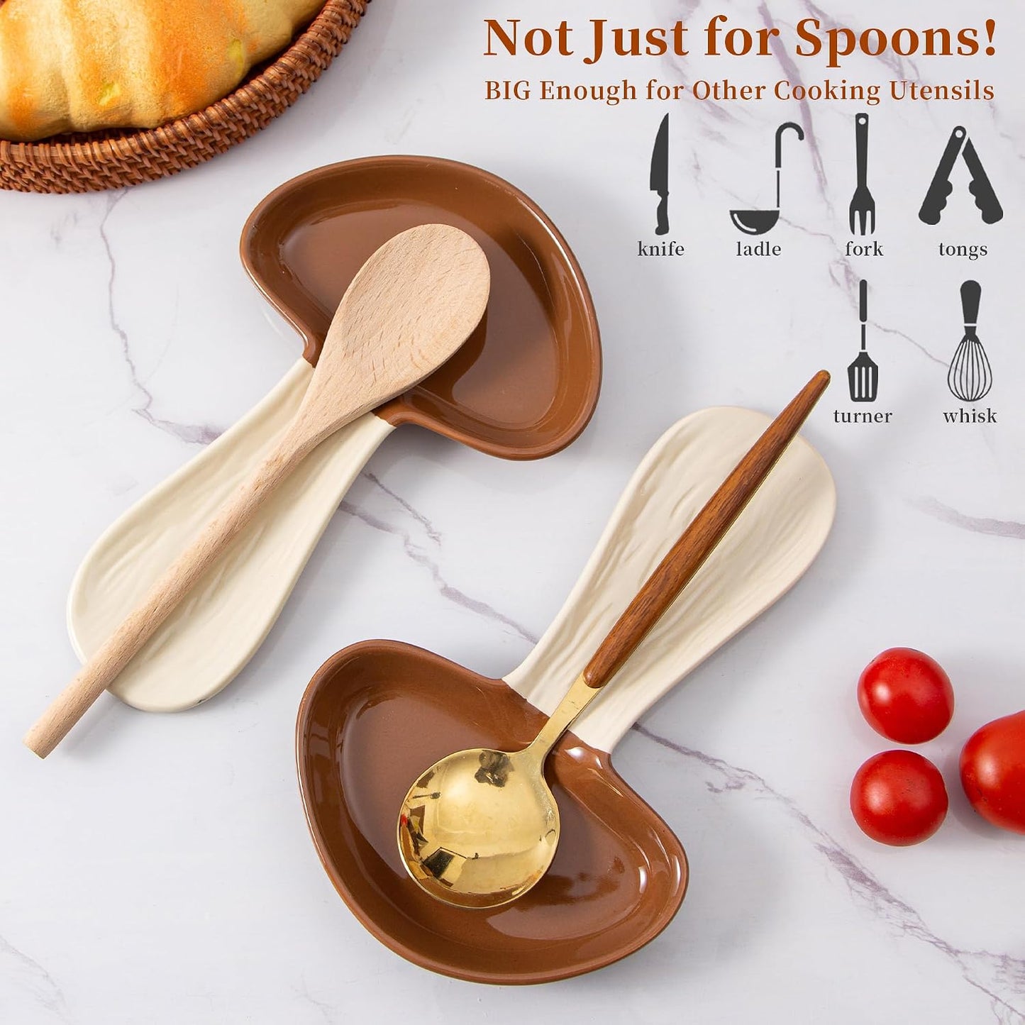 Ceramic Spoon Holder for Stove Top / Brown Mushroom