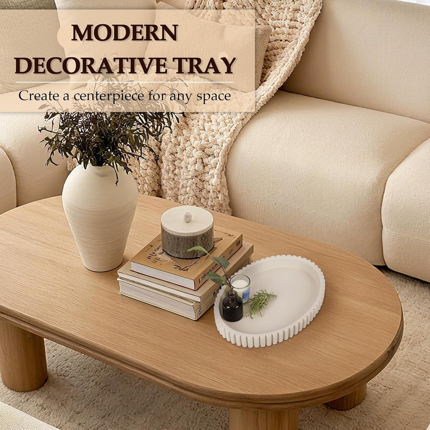 Oval Tray / 13" Concrete Coffee Table Tray / Cream Gray / 13 x 9.5 x 1.5