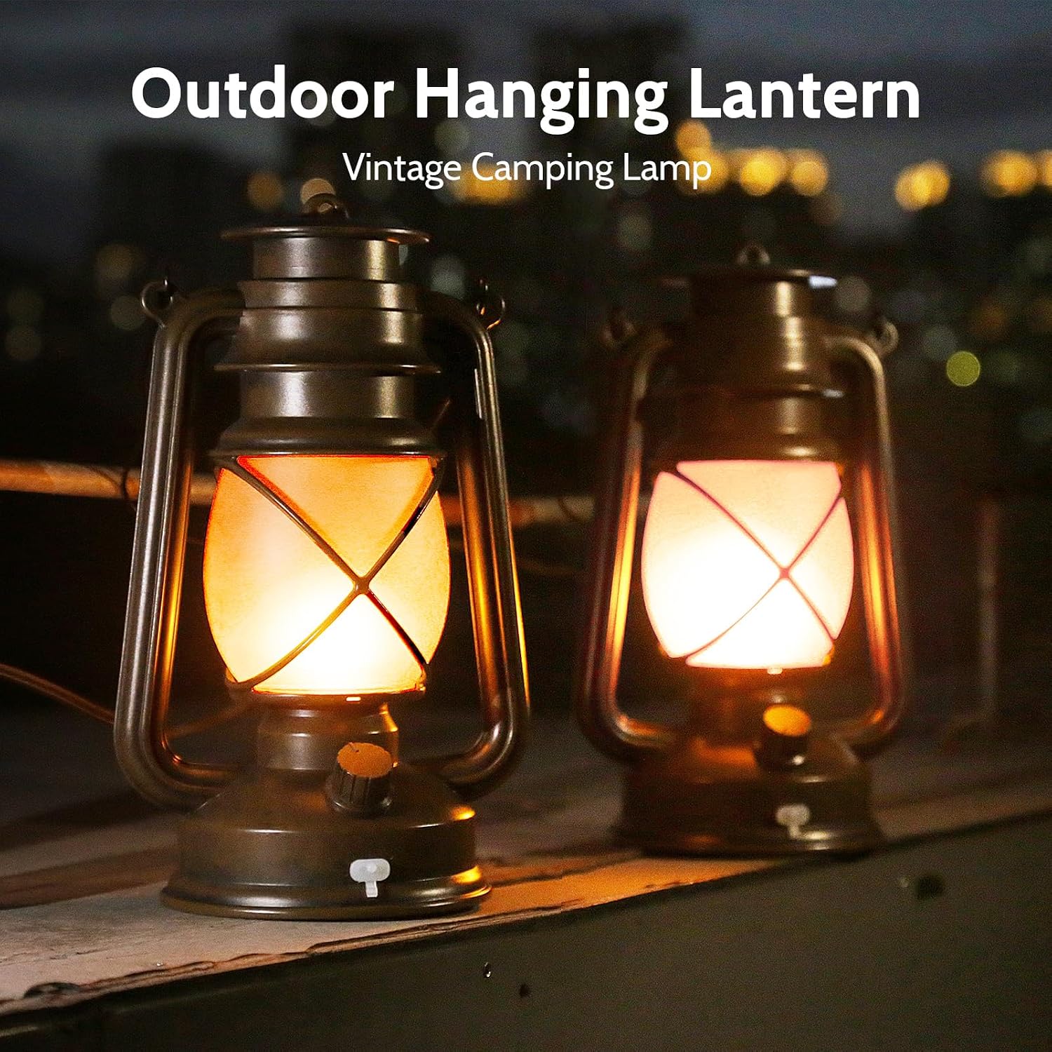 2 Pack Vintage Lantern Flickering Flame Rechargeable LED Retro Camping Lights 4 Modes Remote Control Battery Powered