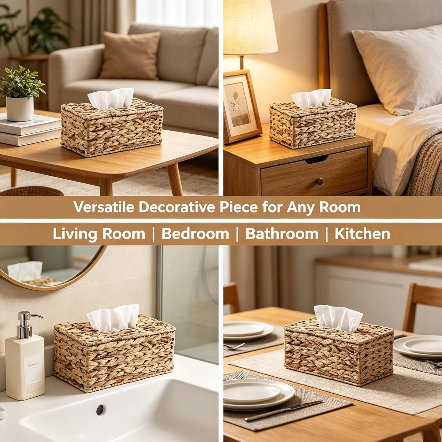 Wicker Woven Facial Tissue Holder / Rectangle / Natural