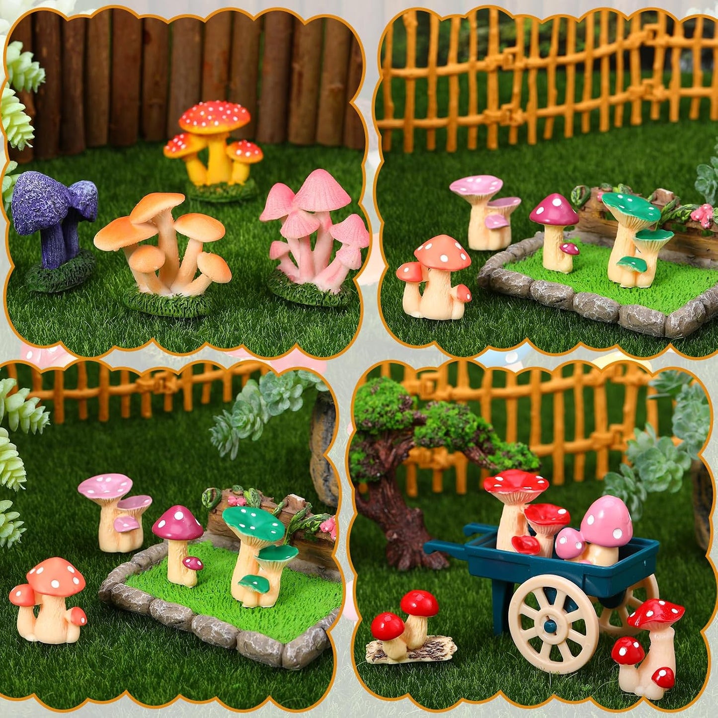 1.3 to Mini Mushrooms Tiny Resin Mushrooms Figures Miniature Little Small / 2 Inch / Set of 21