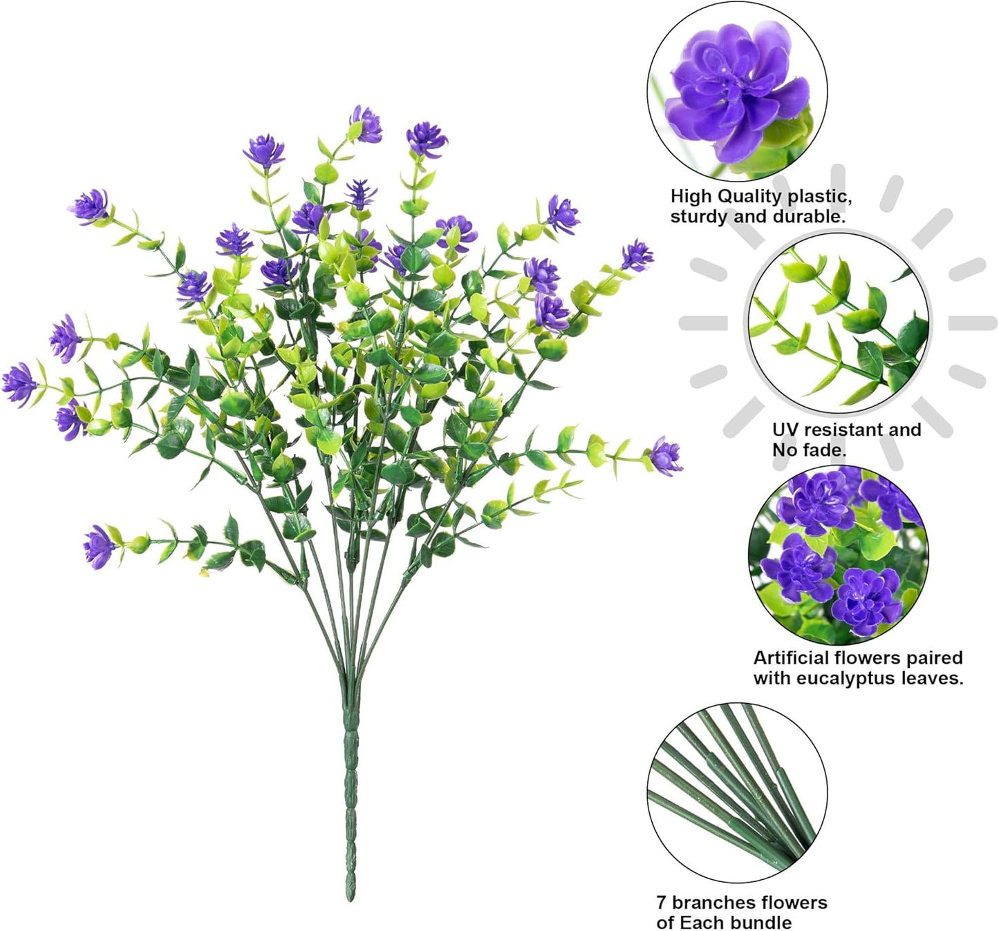 20 Bundles Artificial Fake Outdoor Plants Flowers / Purple Monkey Grass+ Purple Flowers / Set of 12