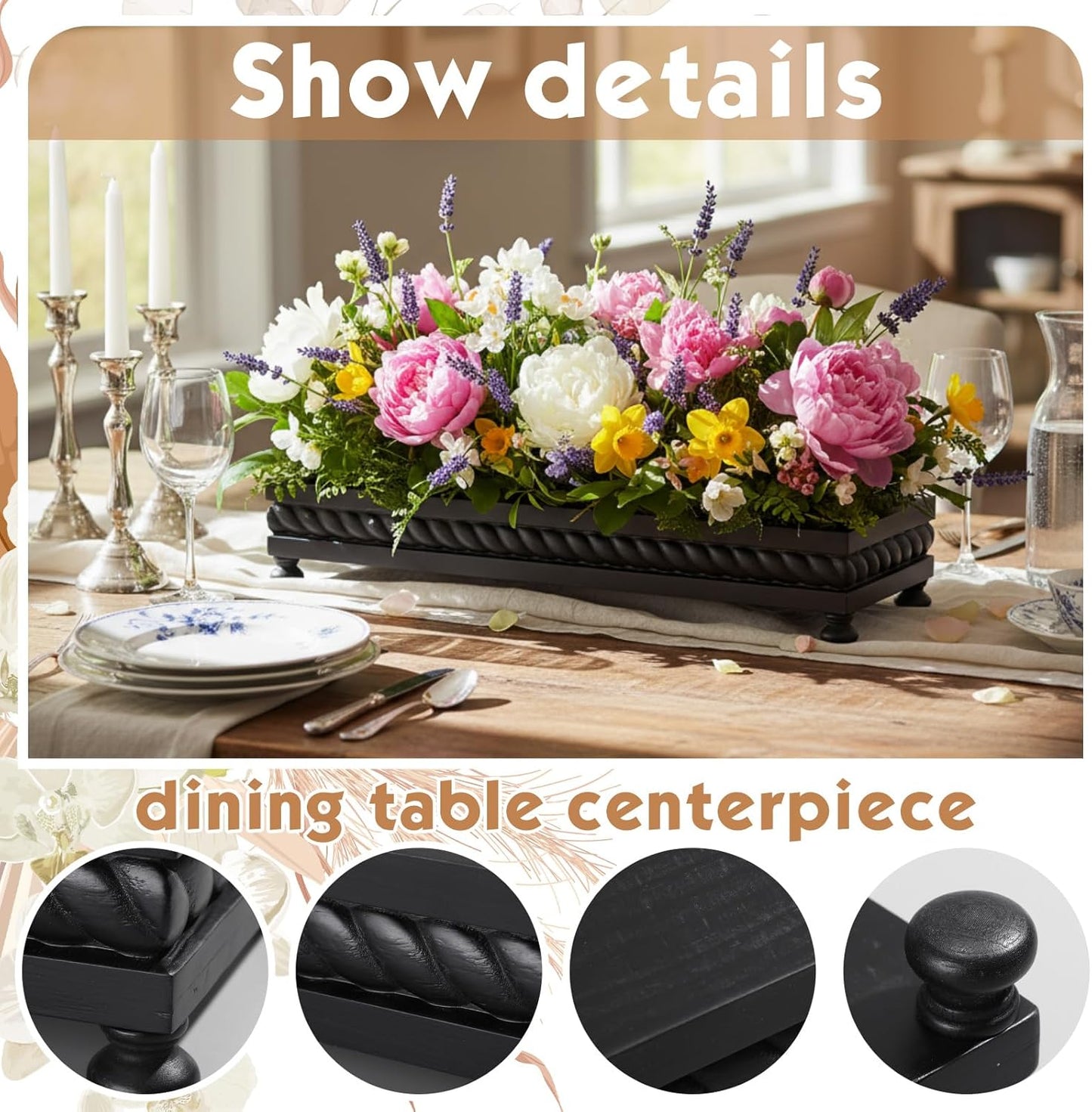 Spring Decorative Wooden Tables Centerpiece Tray / Black / Set of 24