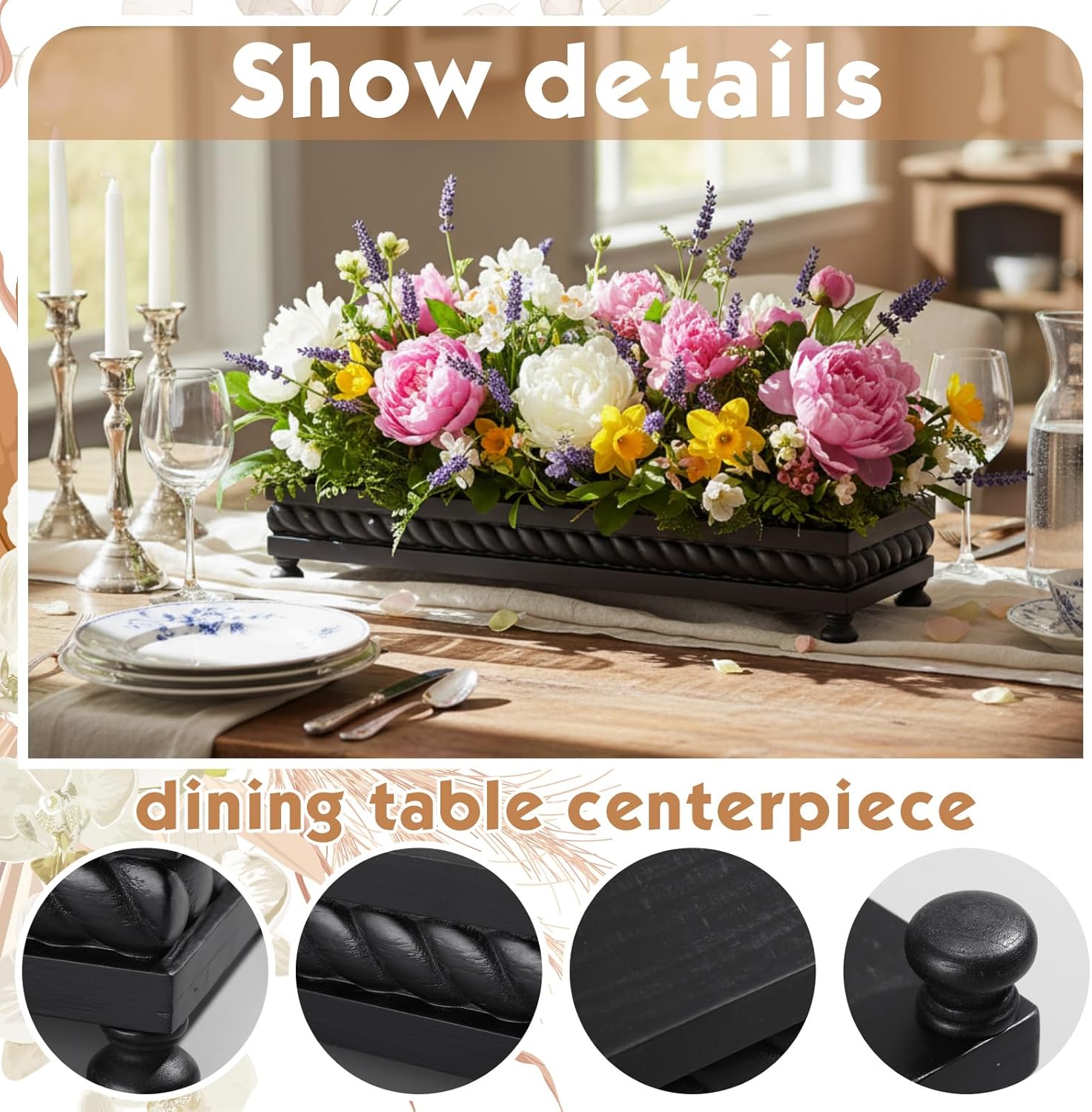 Spring Decorative Wooden Tables Centerpiece Tray / Black / Set of 24