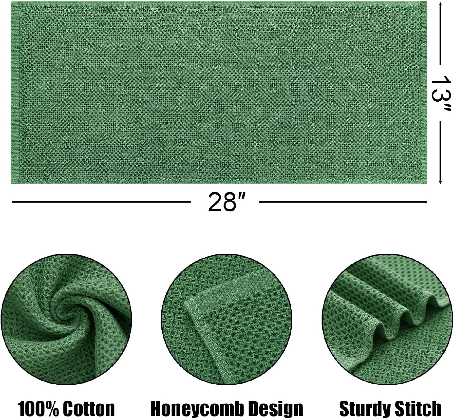 Kitinjoy 100% Cotton Waffle 6-Pack Kitchen Towels, 13" x 28", Grass Green | Super Soft, Ultra-Absorbent, Fast Drying