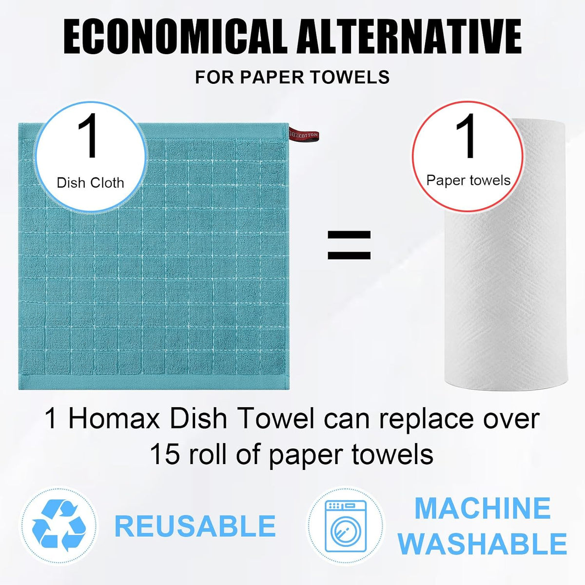 Homaxy 100% Cotton Terry Kitchen Dish Cloths, 12 Pack, Lake Blue | Ultra Soft and Absorbent Dish Towels for Kitchen