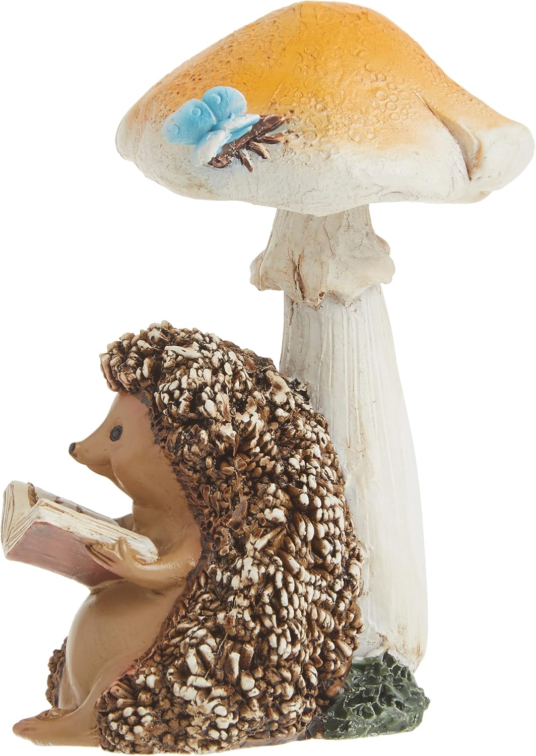 Miniature Fairy Garden and Terrarium Hedgehog Reading Book Under Mushroom Statue