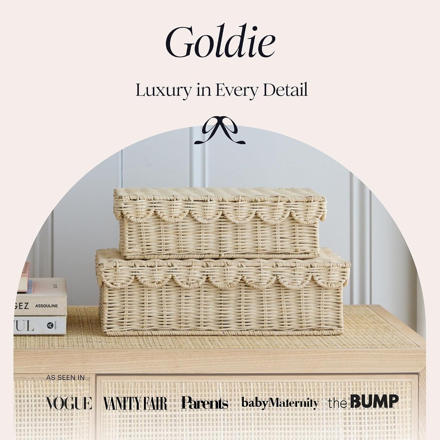 Scalloped Wicker Basket / Natural / 14 x 8 x 4 / Set of 2