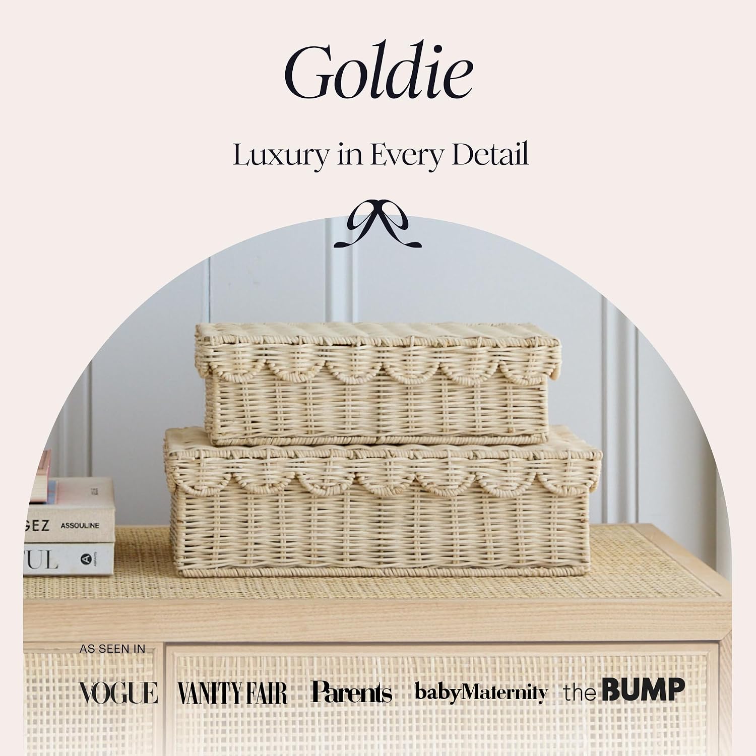 Scalloped Wicker Basket / Natural / 14 x 8 x 4 / Set of 2