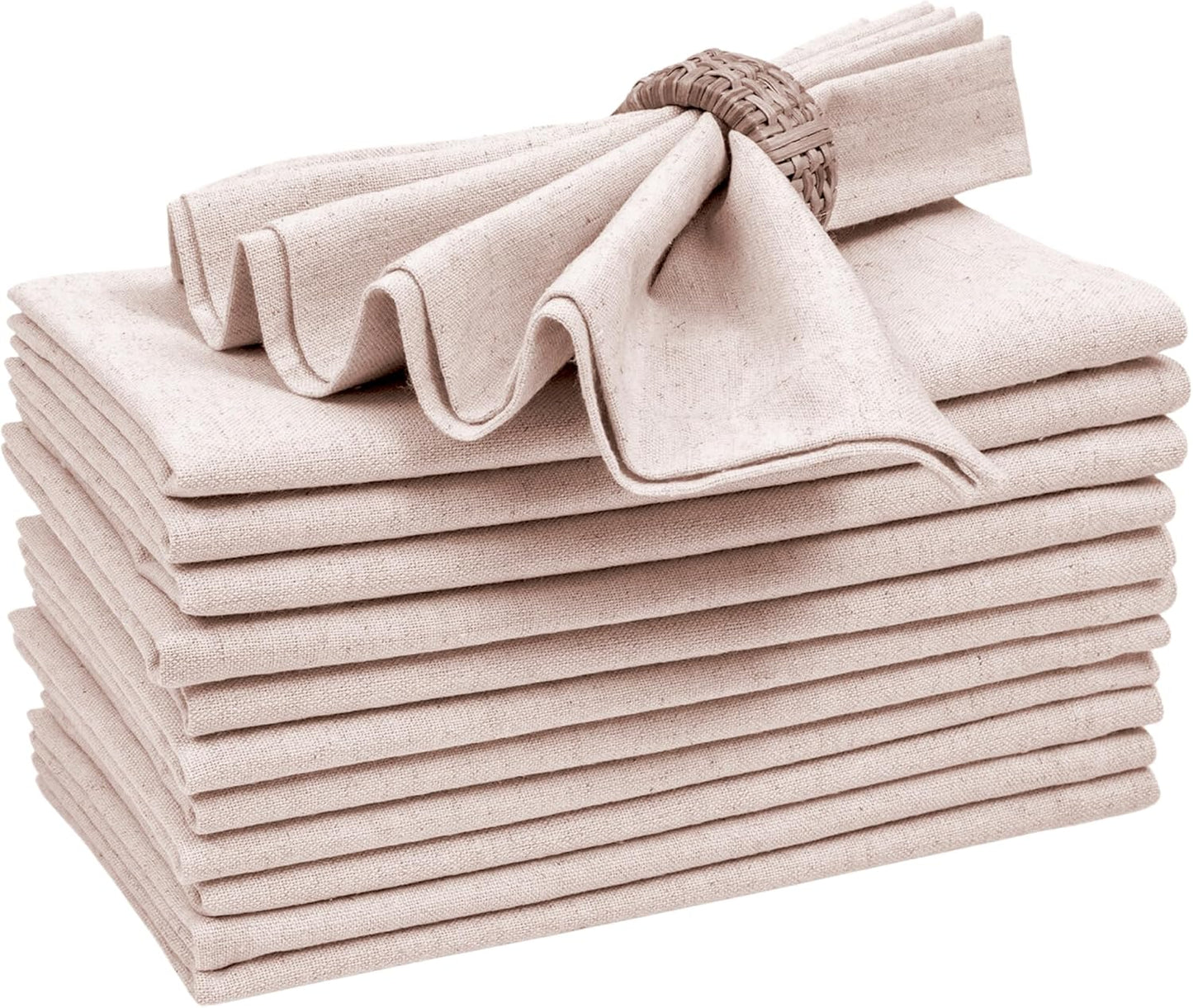 Bedding Craft Linen Cloth Dinner Napkins, Natural, 18x18, Set of 12 | Flax cotton blend, elegant table décor, machine