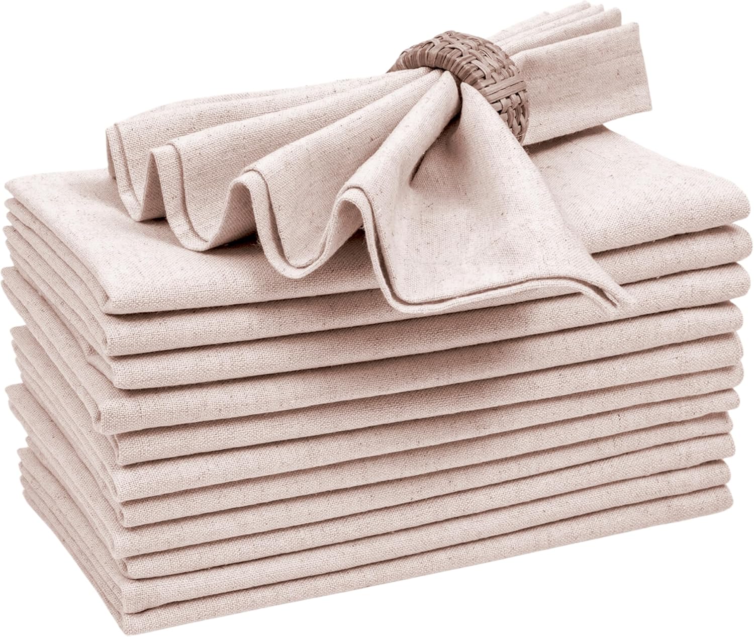 Bedding Craft Linen Cloth Dinner Napkins, Natural, 18x18, Set of 12 | Flax cotton blend, elegant table décor, machine