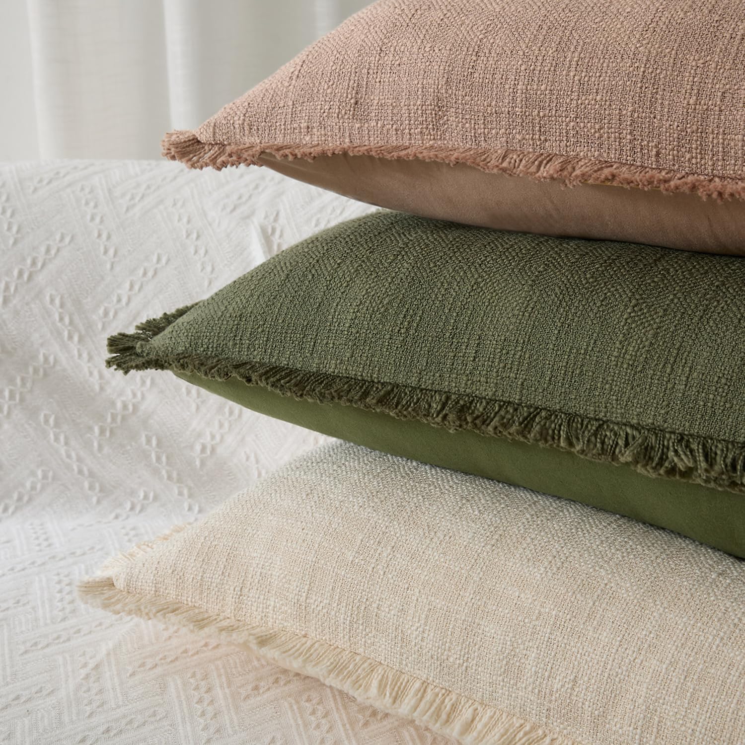 Kevin Textile Long Lumbar Pillow Cover Boho Fringe Decorative Rectangle Cushion / 36 x 14 / Beige