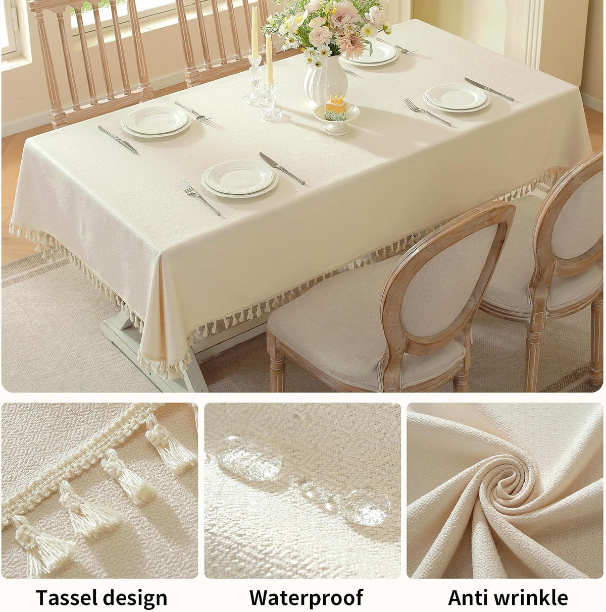 Table Cloth Rectangle Table with Waterproof, Spring Tablecloth with Tassel,Tablecloths for Protect Table Dining, Party
