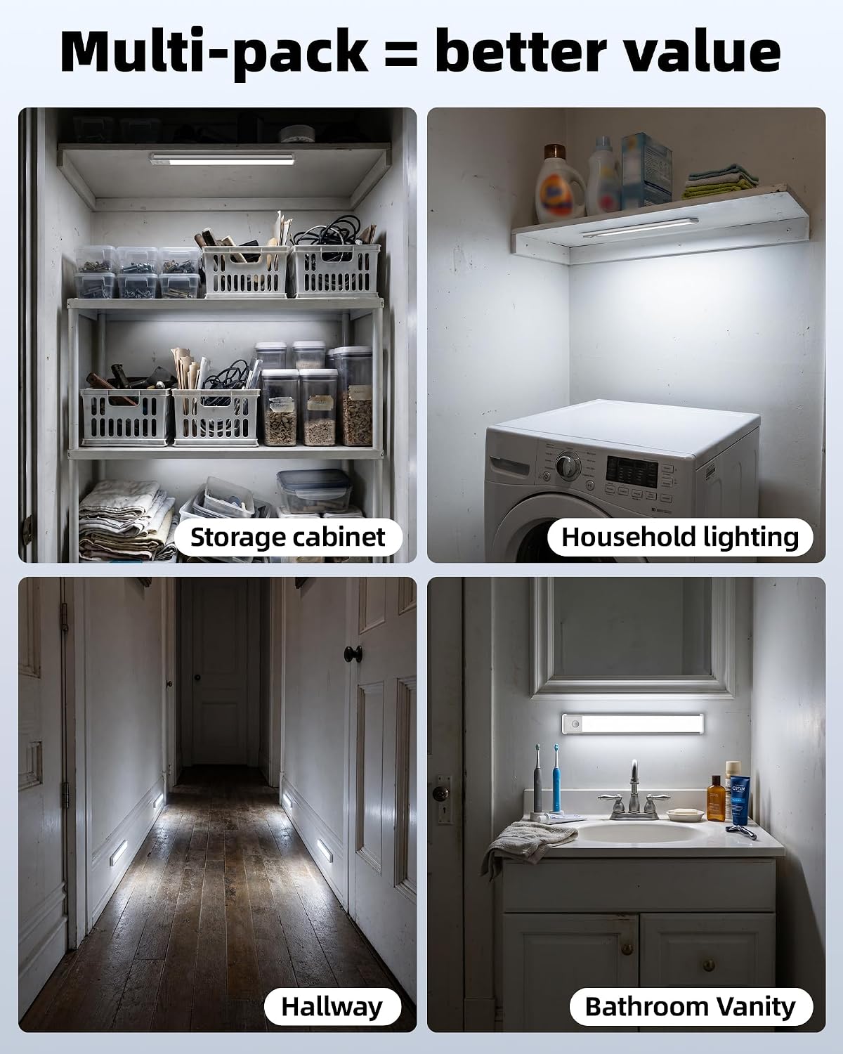 EZVALO 8-Inch LED Under Cabinet Lighting, Magnetic Wireless Motion Sensor Light, Rechargeable 1800mAh, 3 Color