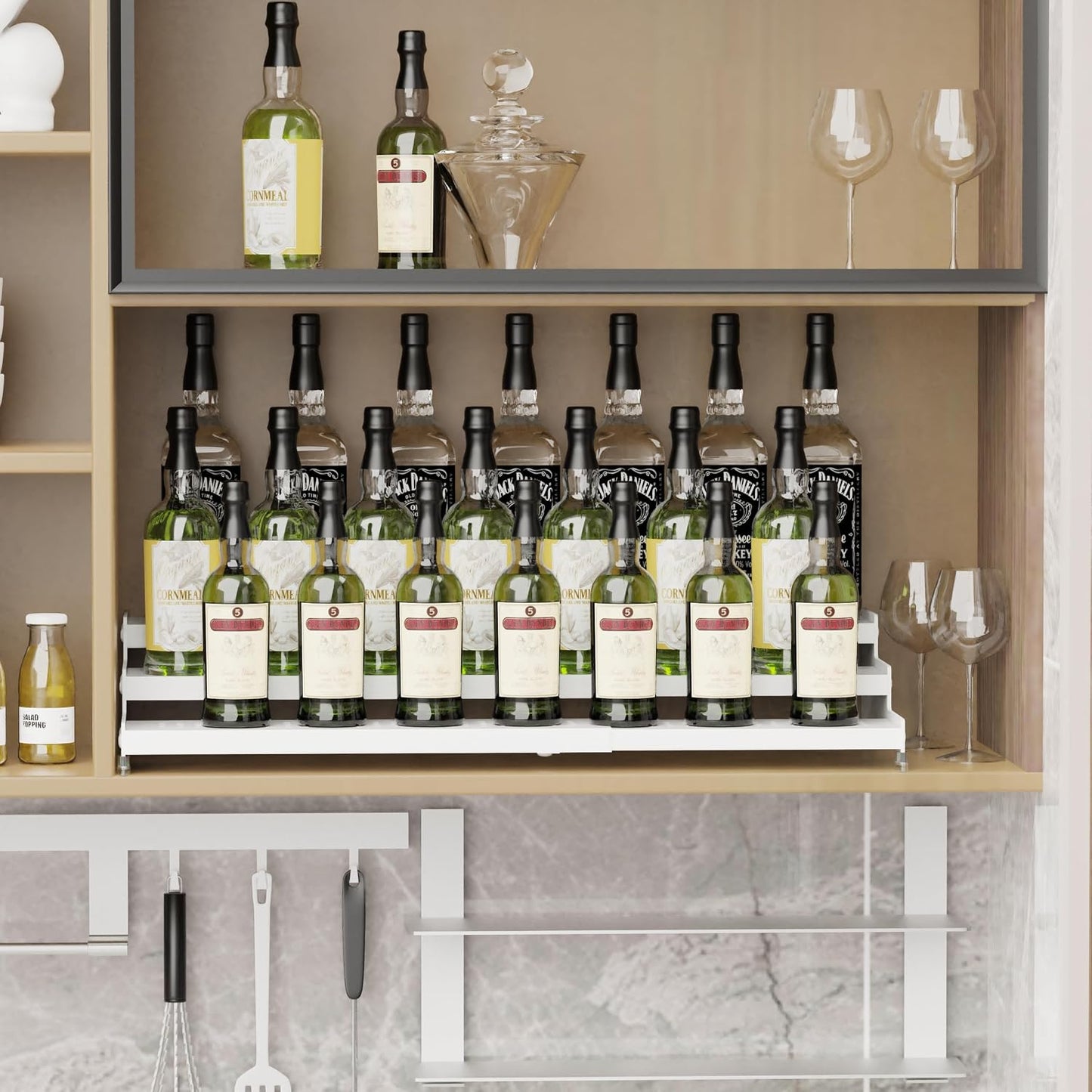 Expandable Spice Rack organizer with 3-Tier step shelf,Modern Design heavy duty,Non Skid and Visibility ,Great for
