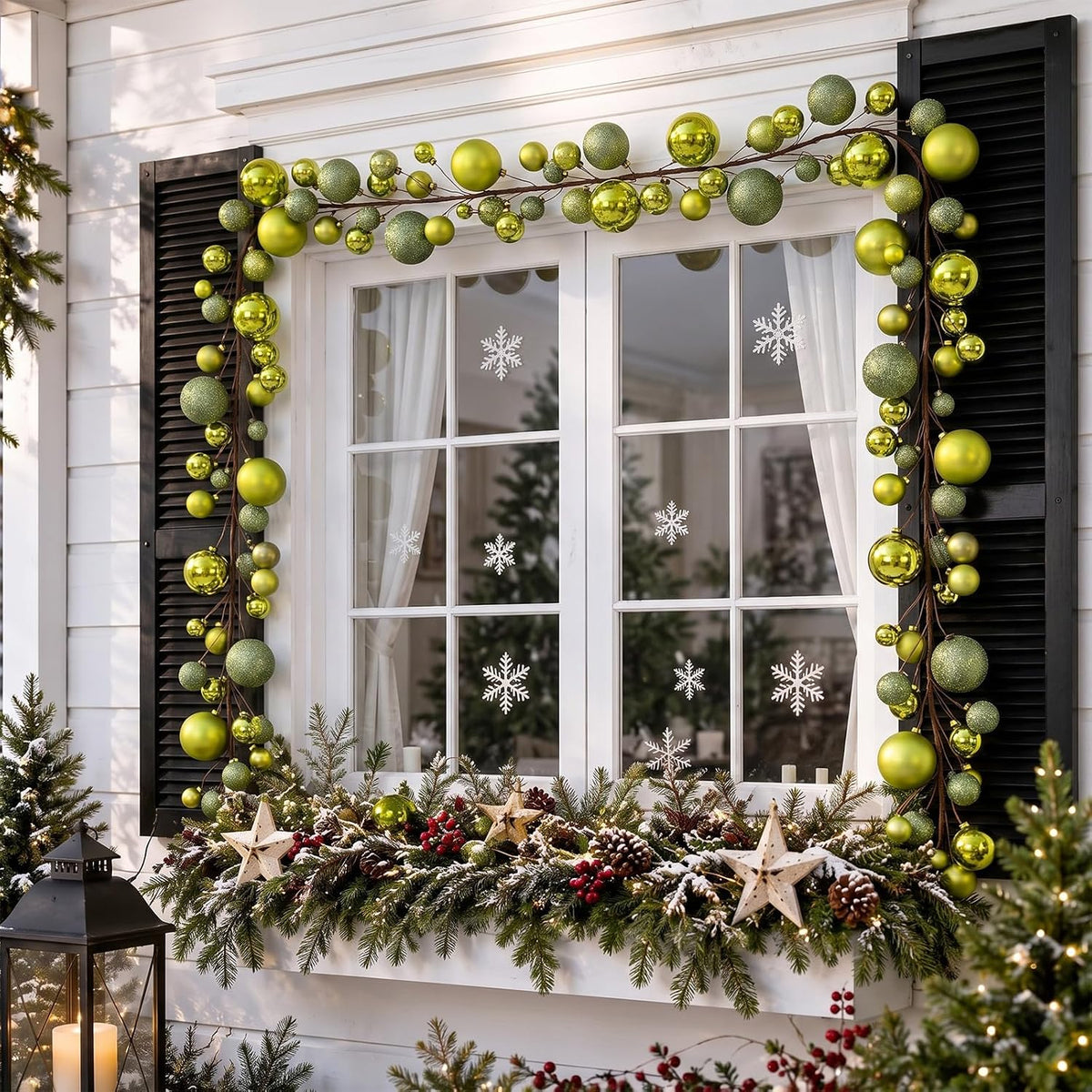 2 Pcs 6 ft Christmas Ball Ornament Garland, Light Green | Bauble Bulb Christmas Tree Ball Decoration Shatterproof