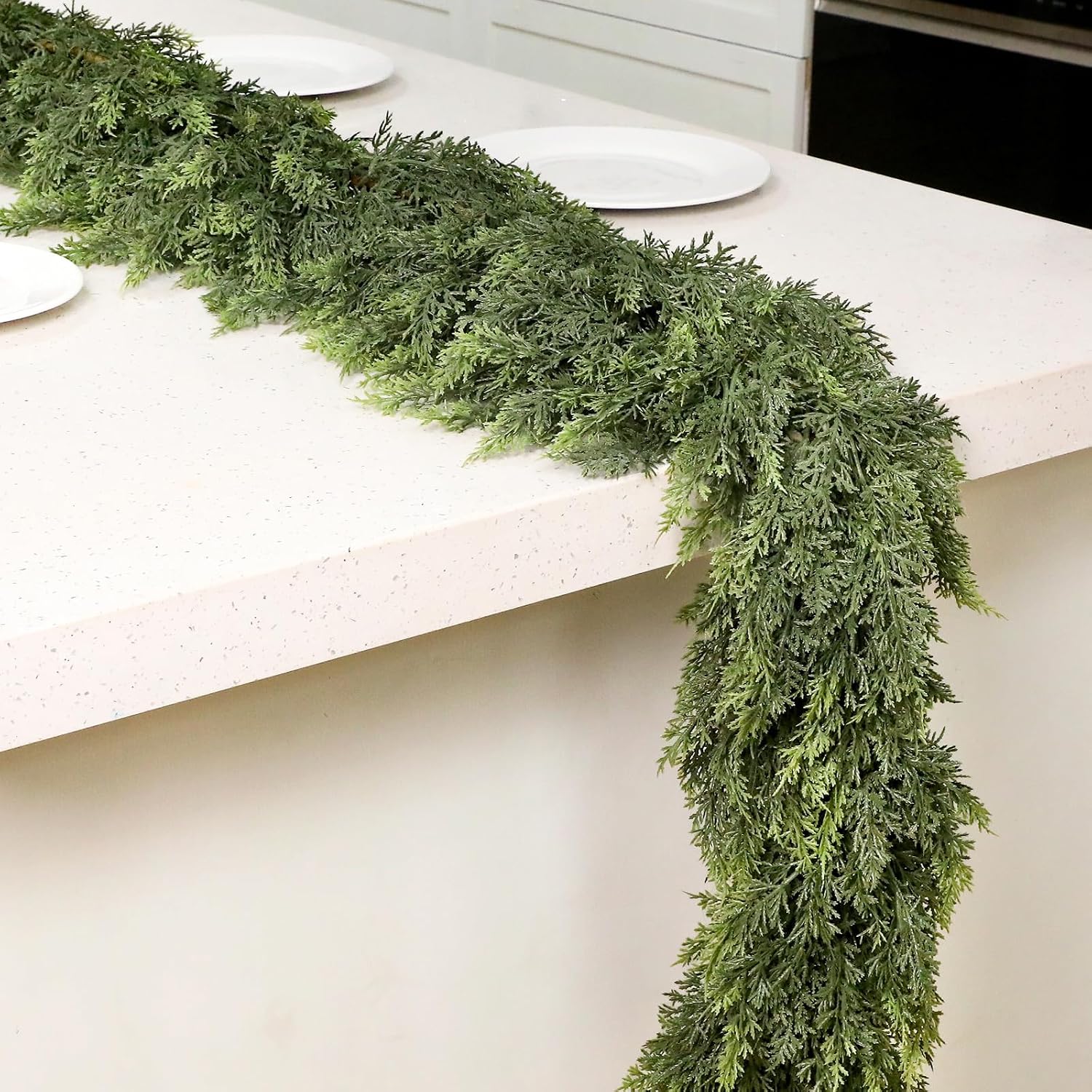 1 Pcs 9 ft Artificial Christmas Cedar Garland | Thick & Lush, Simulation Faux Cedar, Green Fake Pine Needles Garland