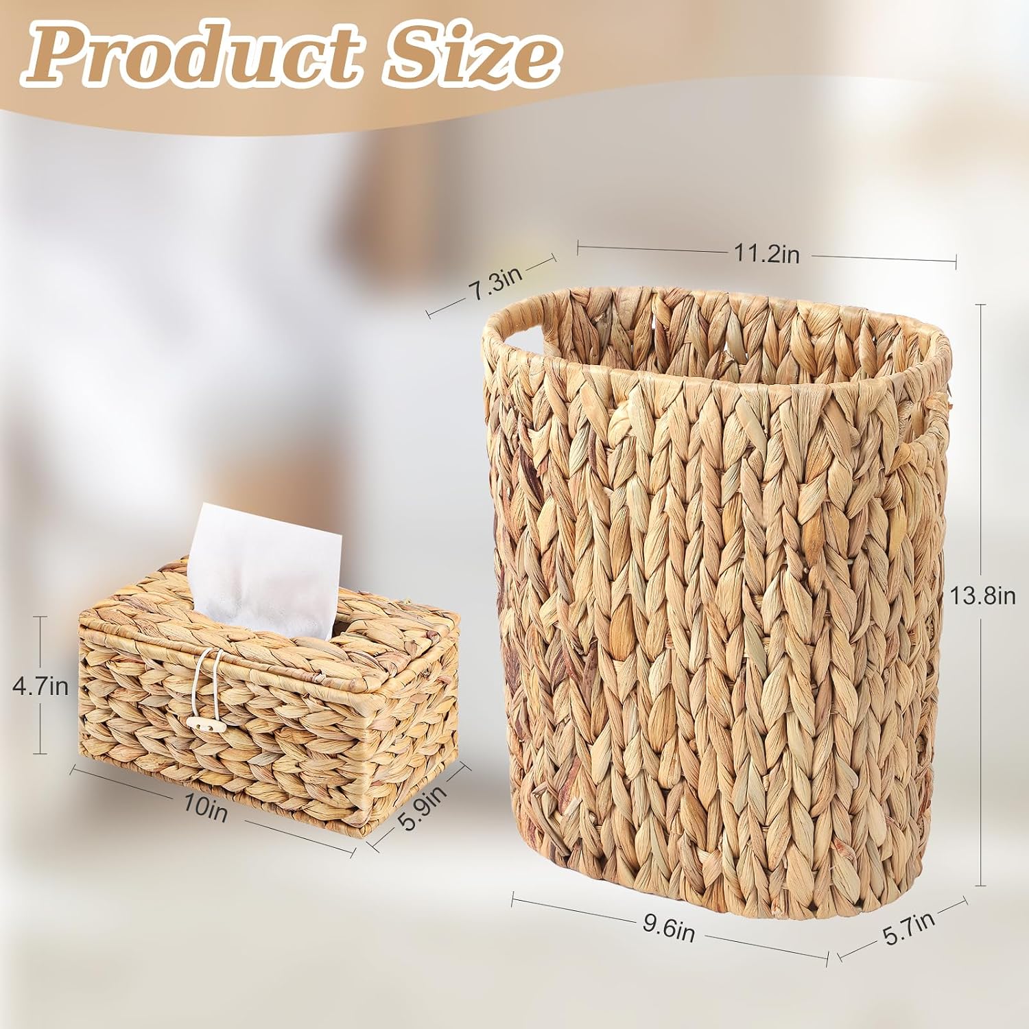 Wicker Trash Can and Rectangle Tissue Box / Khaki / Wicker Trash Can+rectangular Tissue Holders