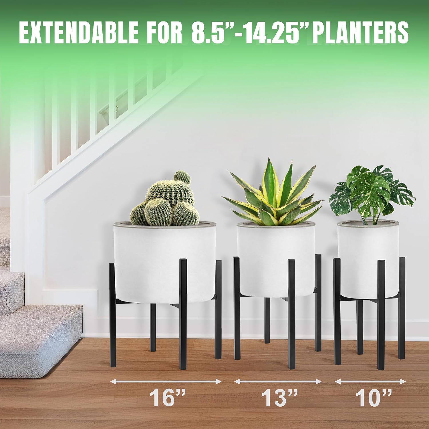Sorbus Adjustable Metal Plant Stand – Mid Century Style Flower Pot Holder, 10 to 16 Inches Planter Stand for Modern