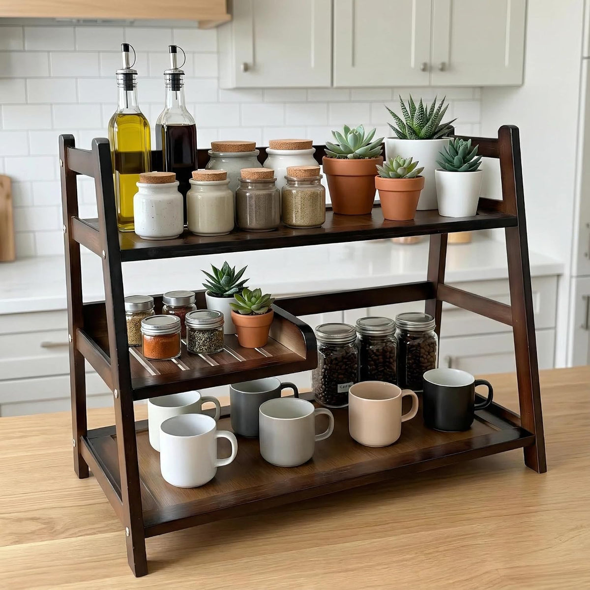3 Tier Bamboo Matcha Station, coffee station organizer Shelf | for Kitchen Countertop, Tea Bar - Matcha Powder, Tools &