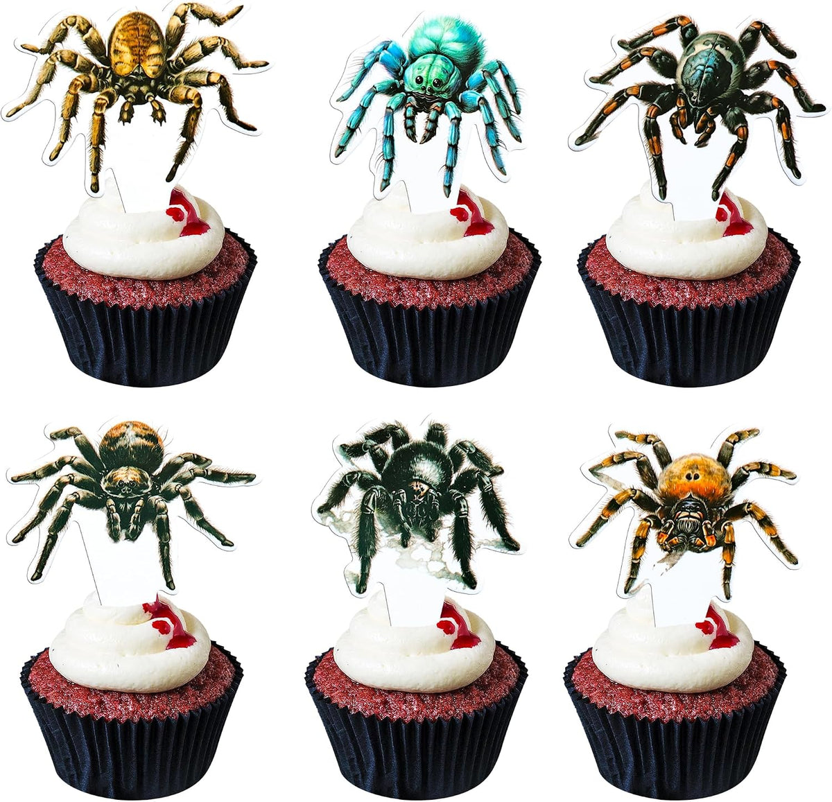 Gyufise 36Pcs Halloween Spider Cupcake Toppers - Spider Cake Picks - Halloween Horror Cupcake Decors - Baby Shower Party Cake Decoration Supplies