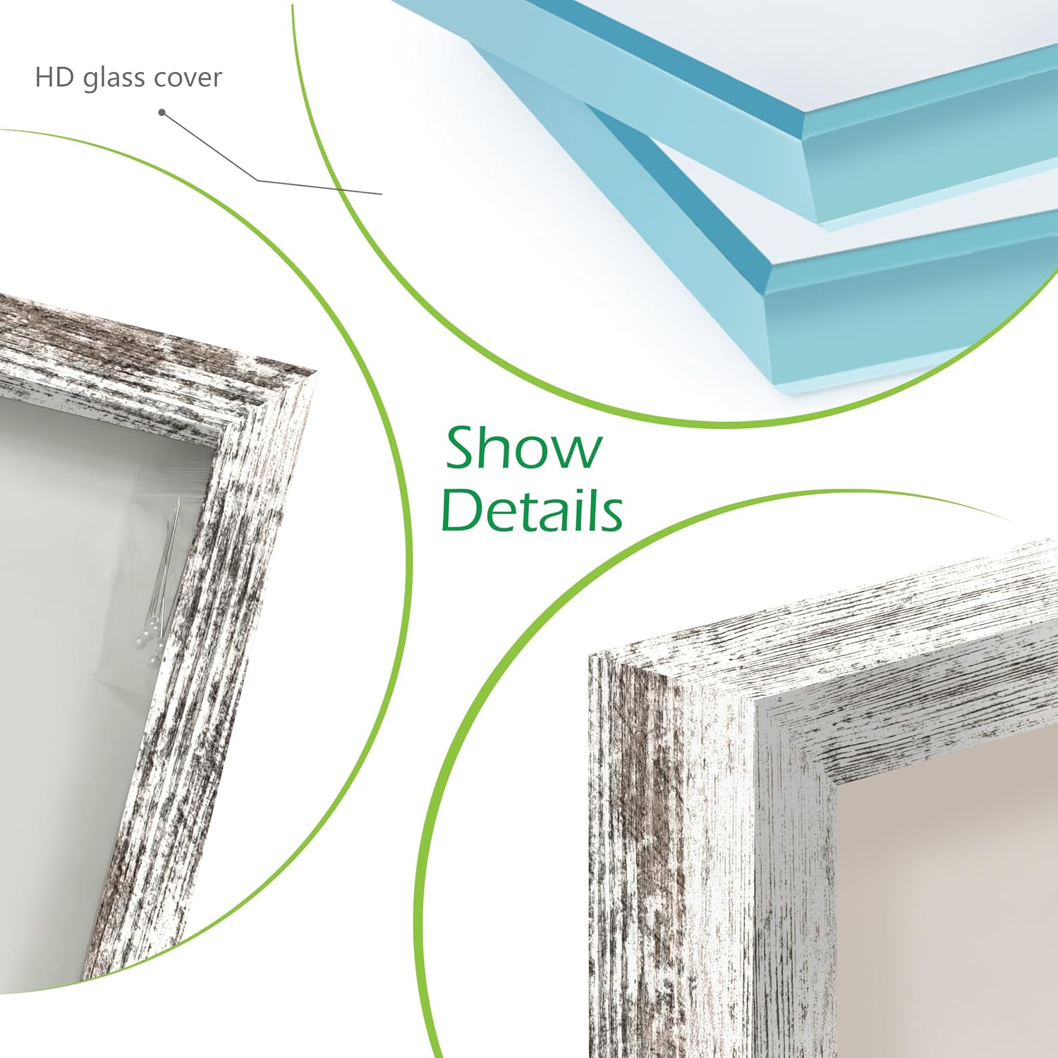 FrameWorks 16" x 20" White Driftwood Wooden Shadow Box Frame – Soft Felt Back, Tempered Glass, and Included Elegant