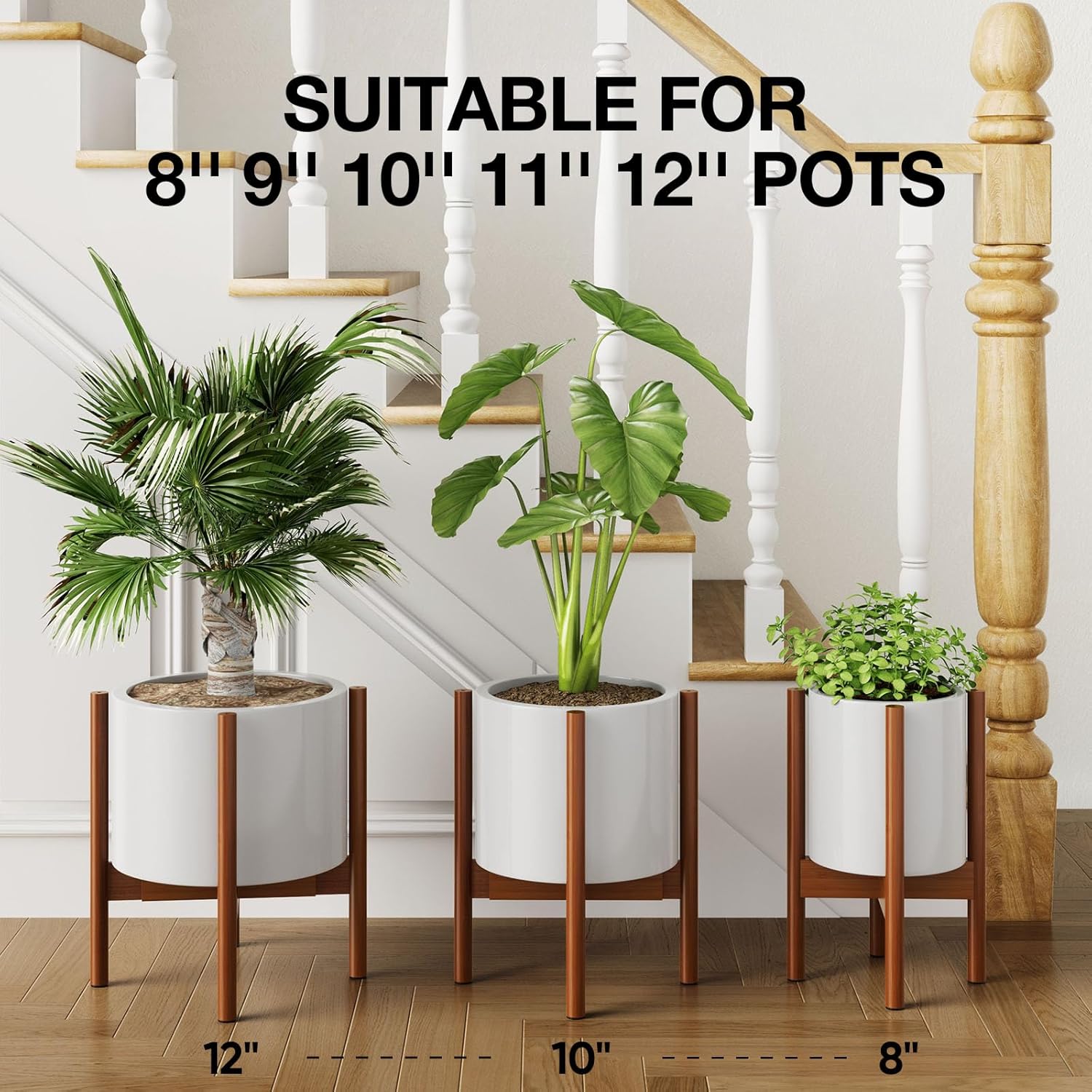 MUDEELA Plant Stand for Indoor, Bamboo Material, Dark Brown, 14.5 Inch Tall | Adjustable Width Fits 8-12 Inch Pot